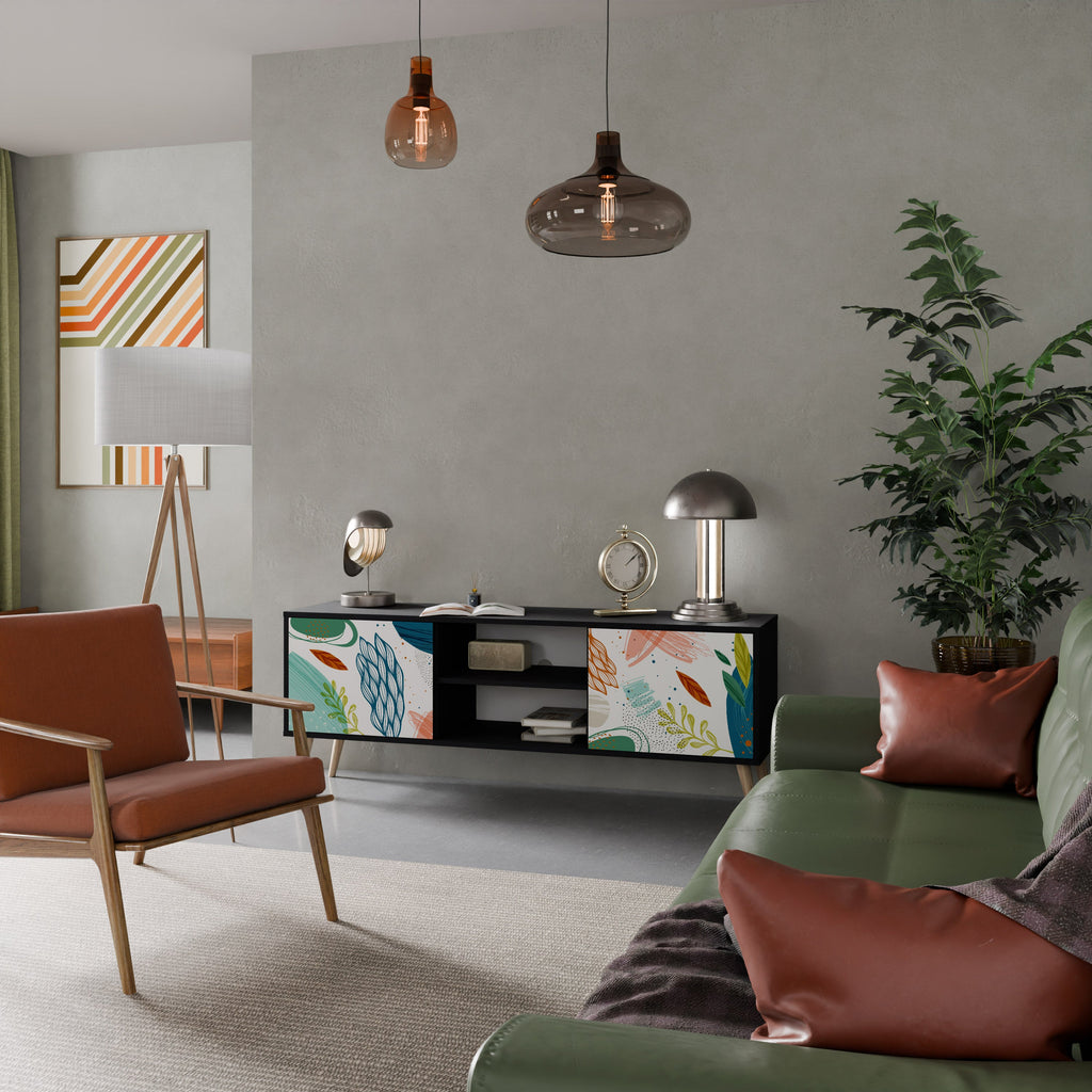 BOTANICAL HURRICANE Móvel de TV com 2 Portas em Acabamento Preto