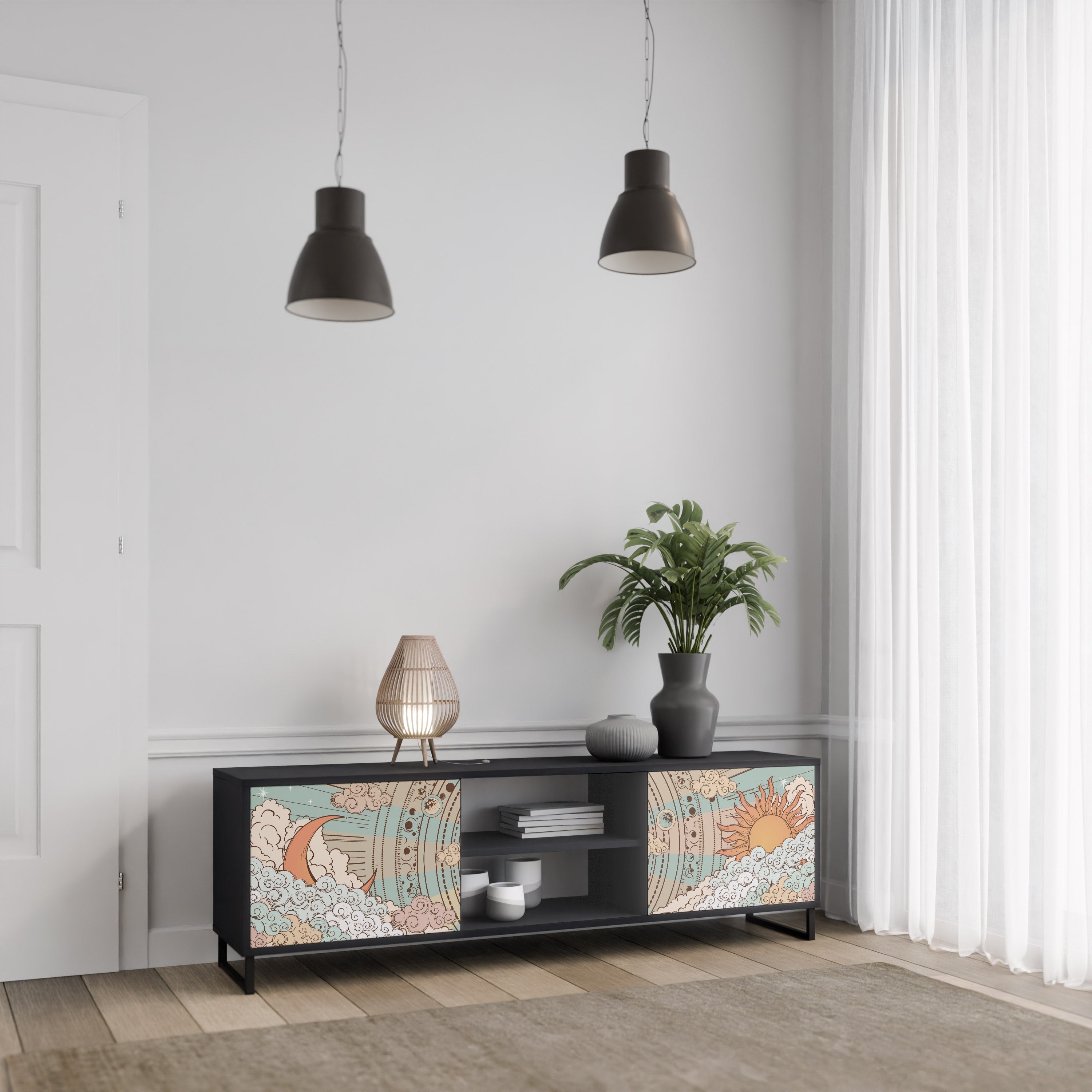 MYSTICAL STRUCTURE 2-Door TV Stand in Black Finish