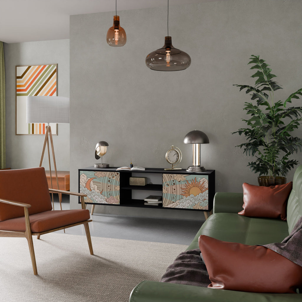 MYSTICAL STRUCTURE 2-Door TV Stand in Black Finish