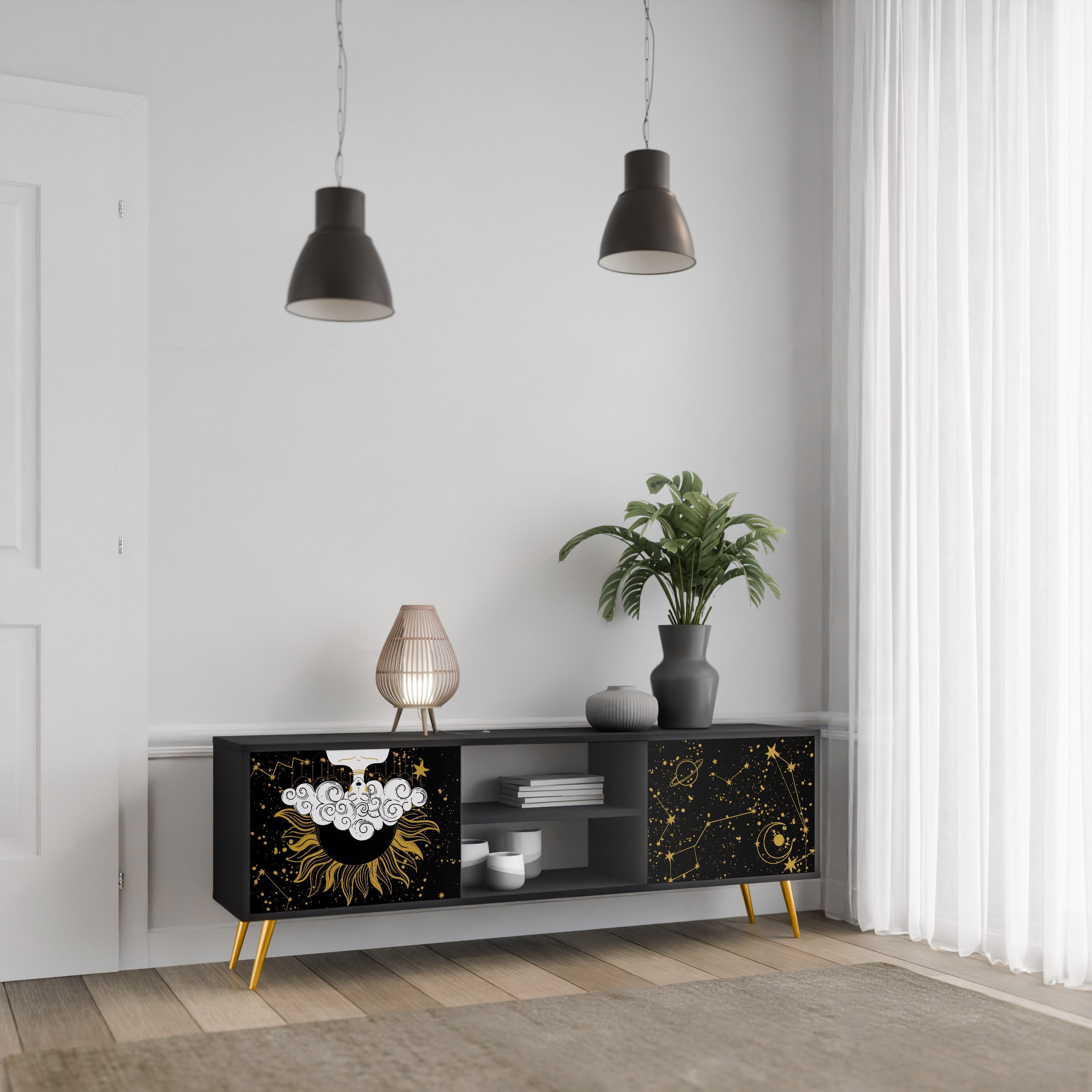 STELLAR CONSTELLATIONS Móvel de TV com 2 Portas em Acabamento Preto