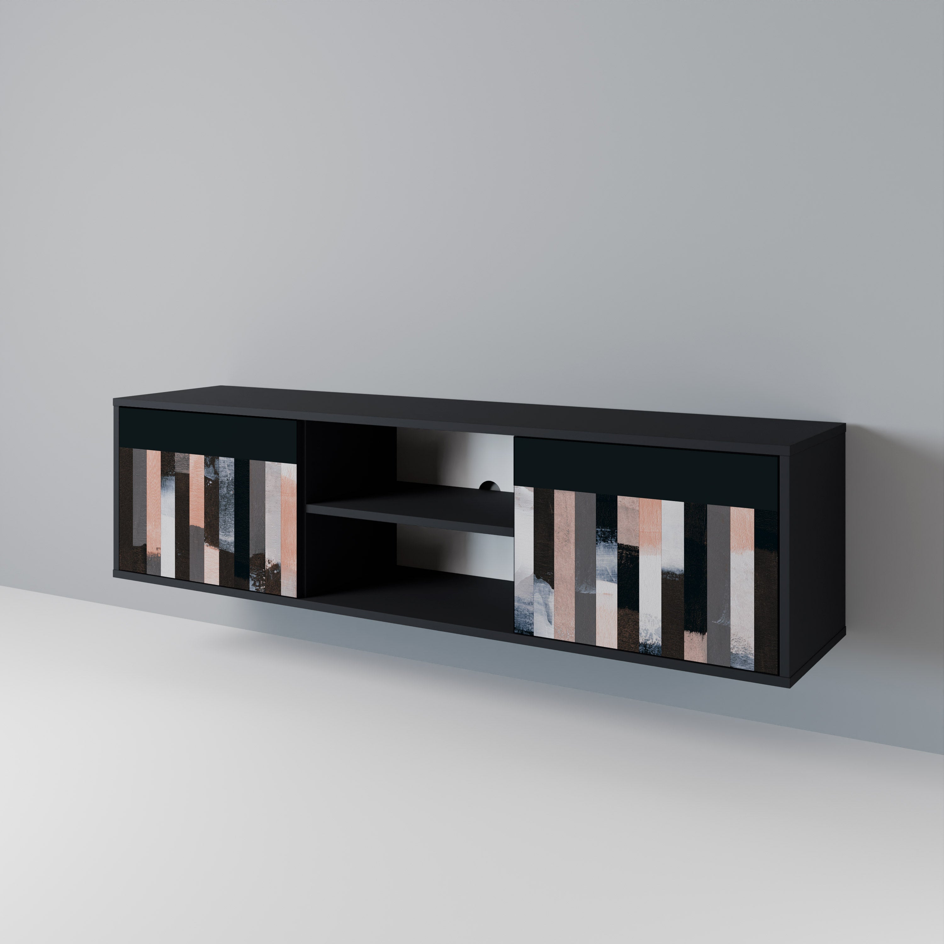COLLAGE OF RECTANGLES 2-Door TV Stand in Black Finish