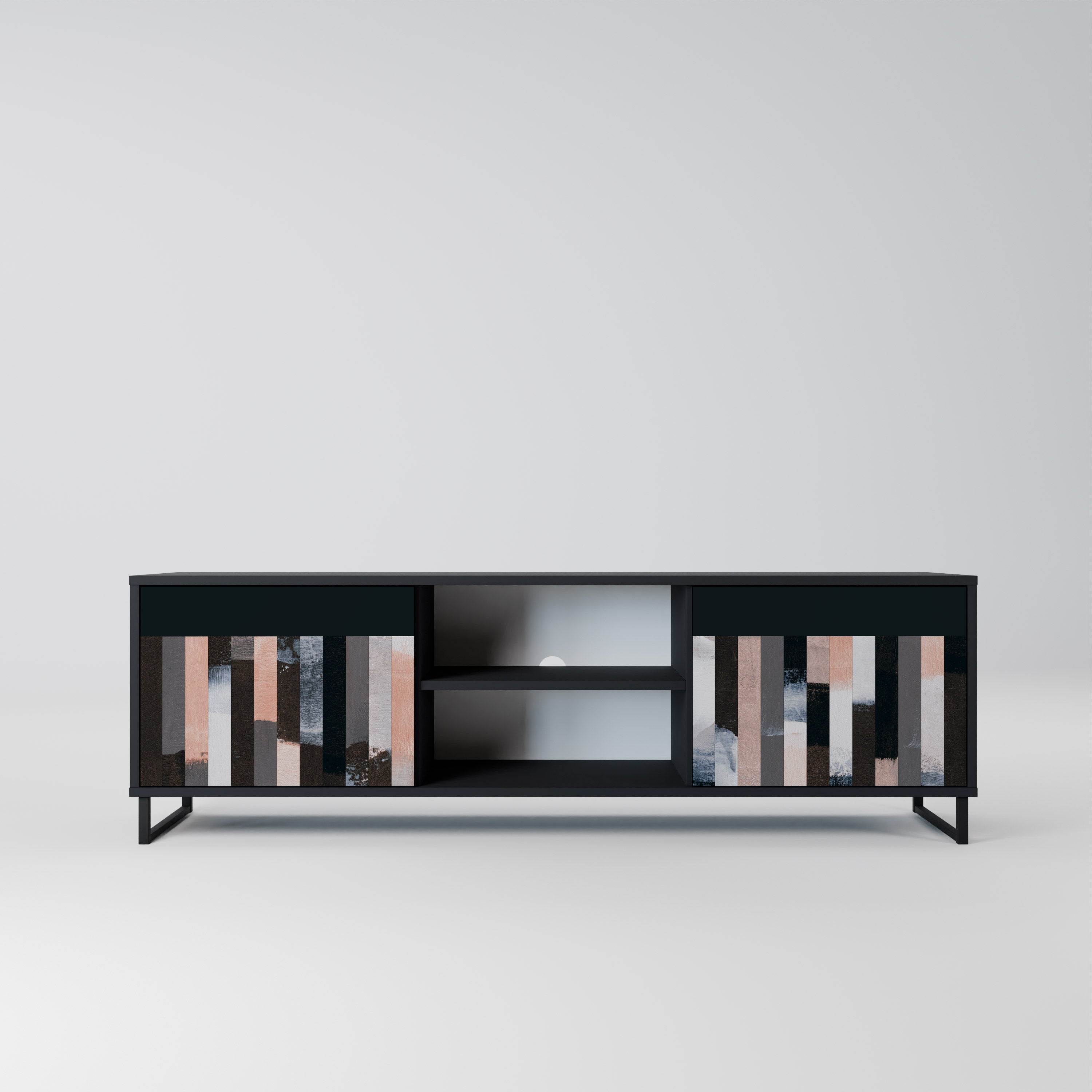 COLLAGE OF RECTANGLES Móvel de TV com 2 Portas em Acabamento Preto
