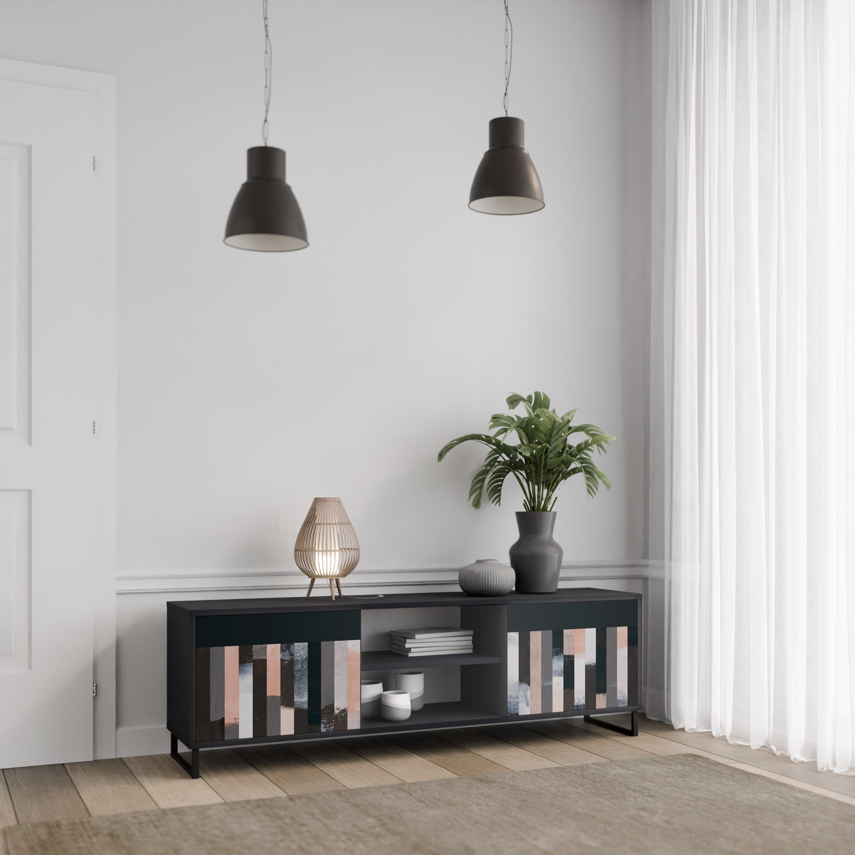 COLLAGE OF RECTANGLES 2-Door TV Stand in Black Finish