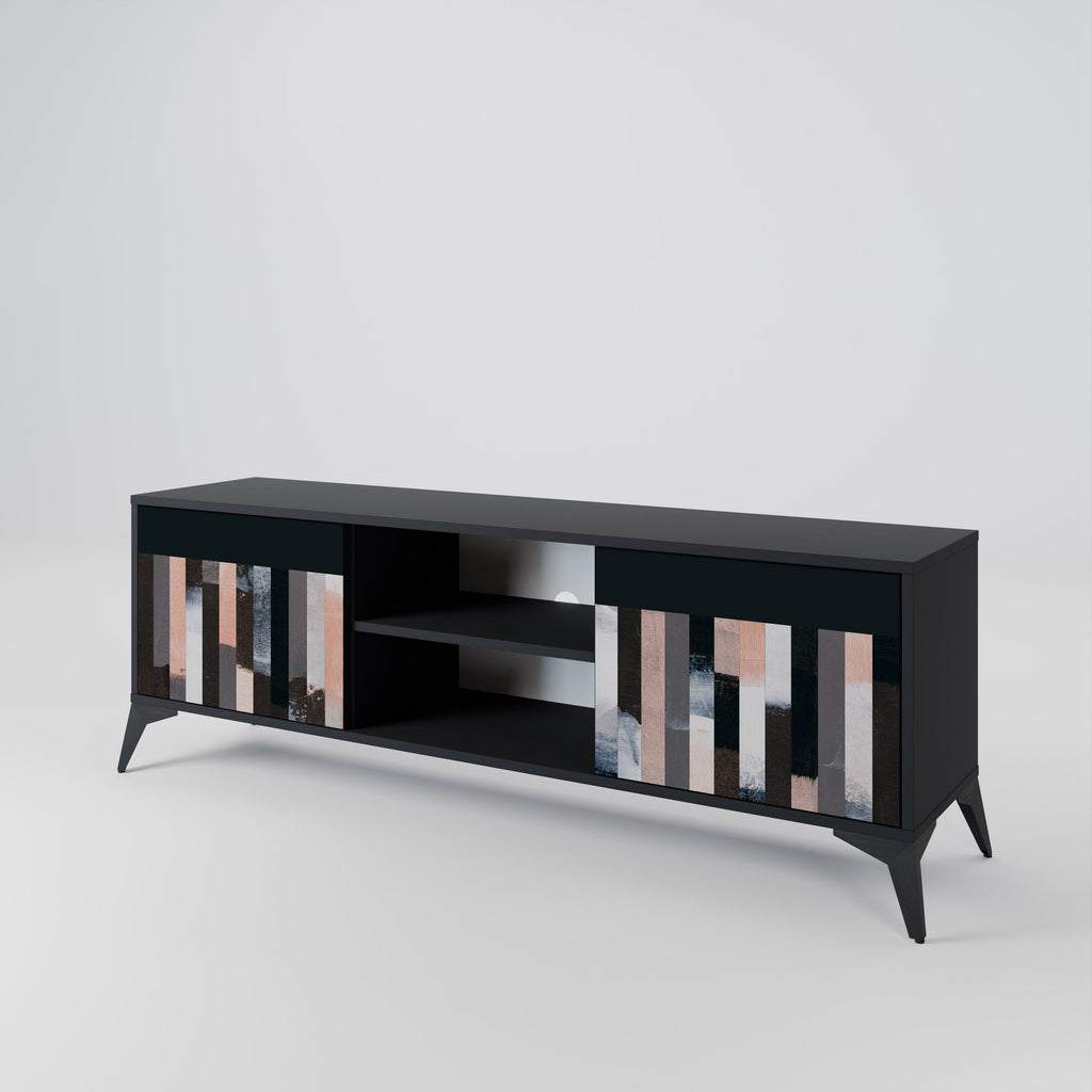 COLLAGE OF RECTANGLES 2-Door TV Stand in Black Finish