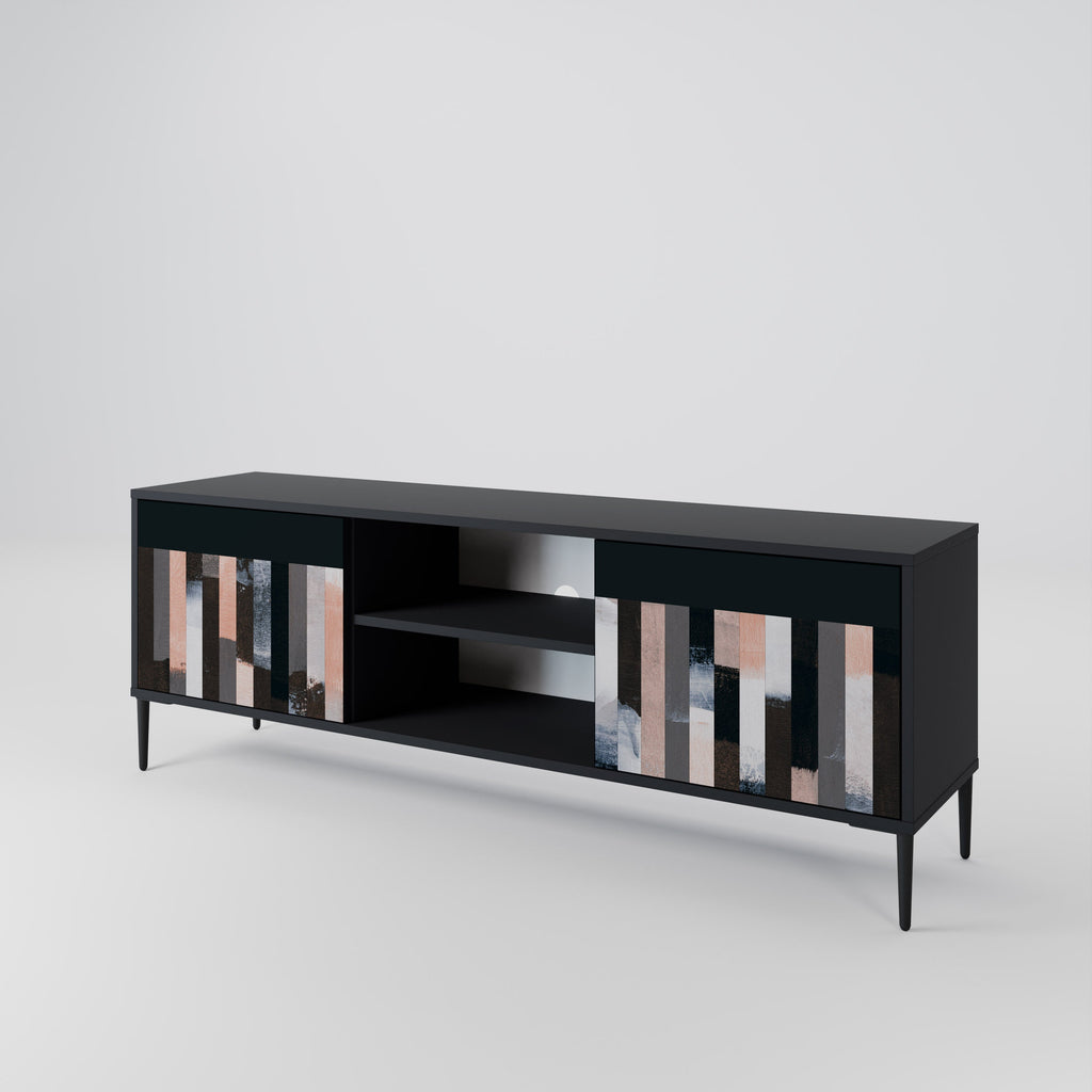 COLLAGE OF RECTANGLES 2-Door TV Stand in Black Finish
