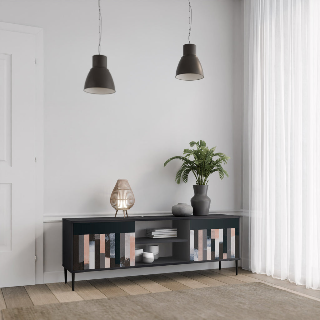 COLLAGE OF RECTANGLES 2-Door TV Stand in Black Finish