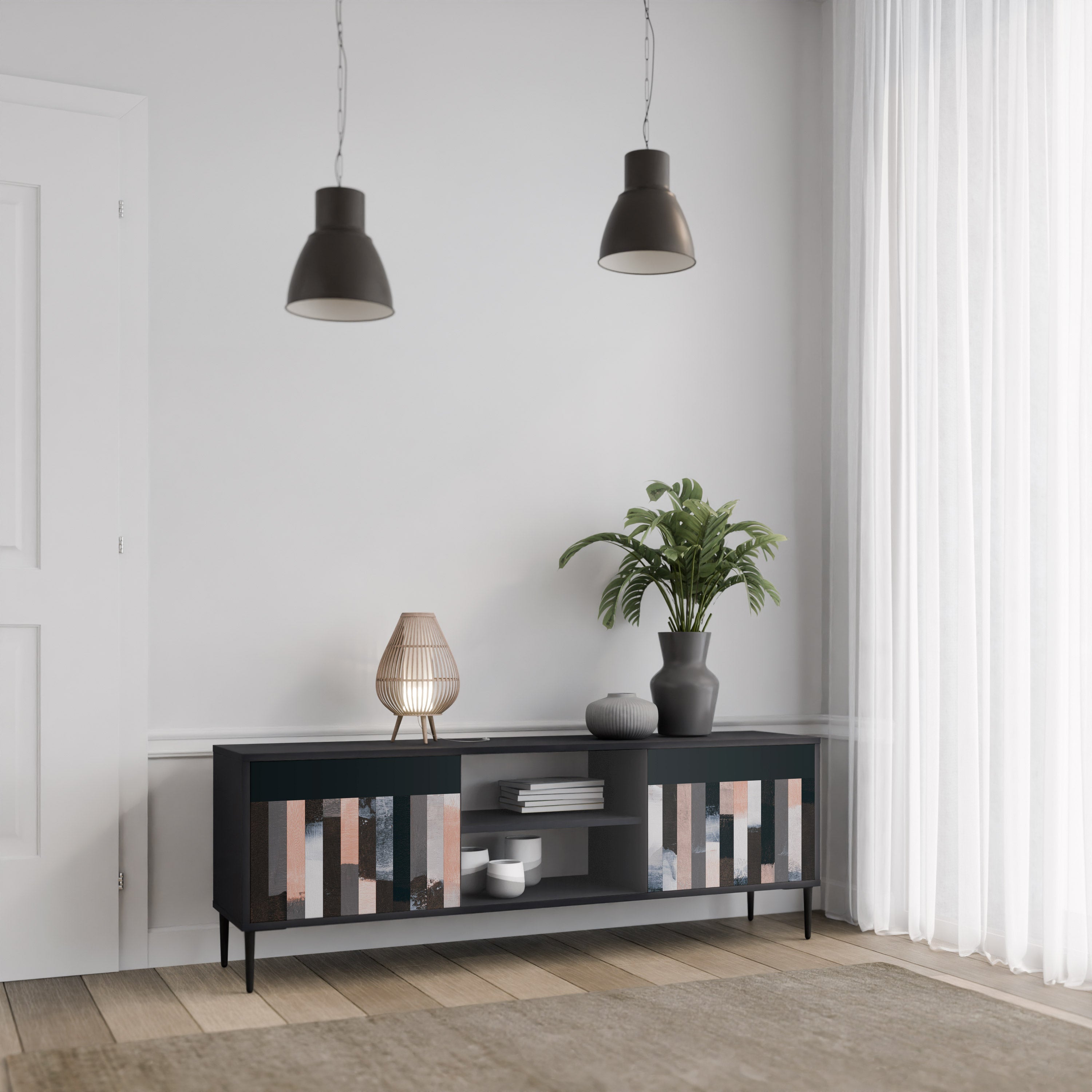 COLLAGE OF RECTANGLES Móvel de TV com 2 Portas em Acabamento Preto