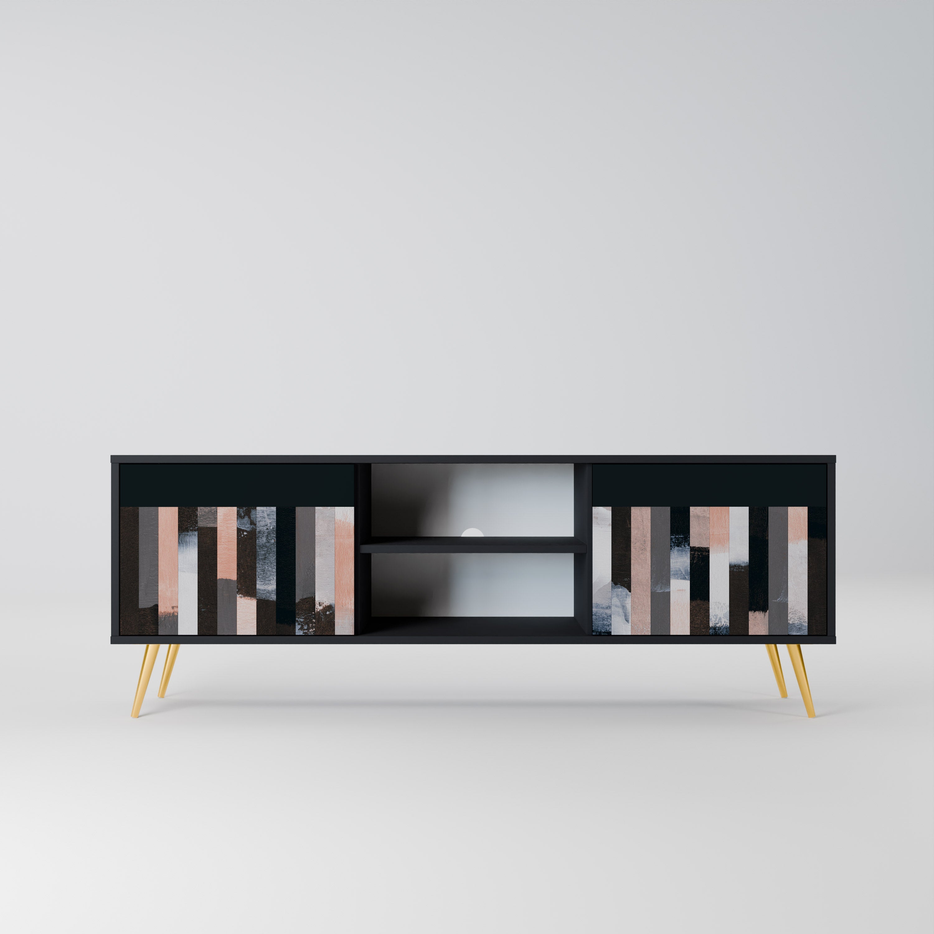 COLLAGE OF RECTANGLES Móvel de TV com 2 Portas em Acabamento Preto