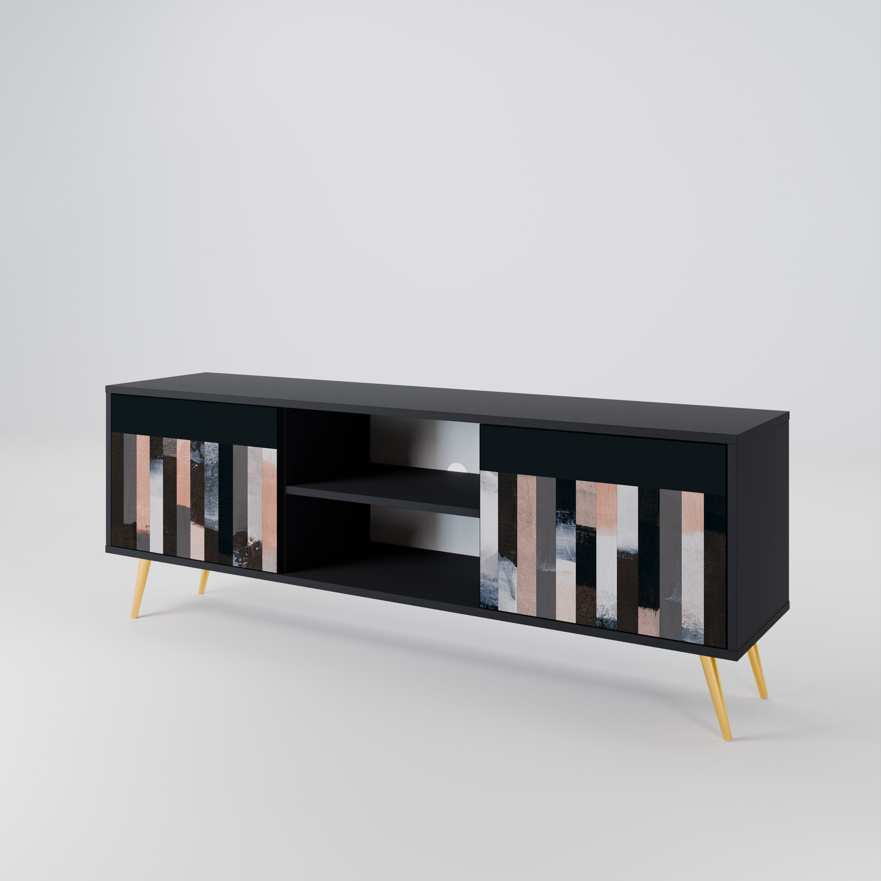 COLLAGE OF RECTANGLES 2-Door TV Stand in Black Finish