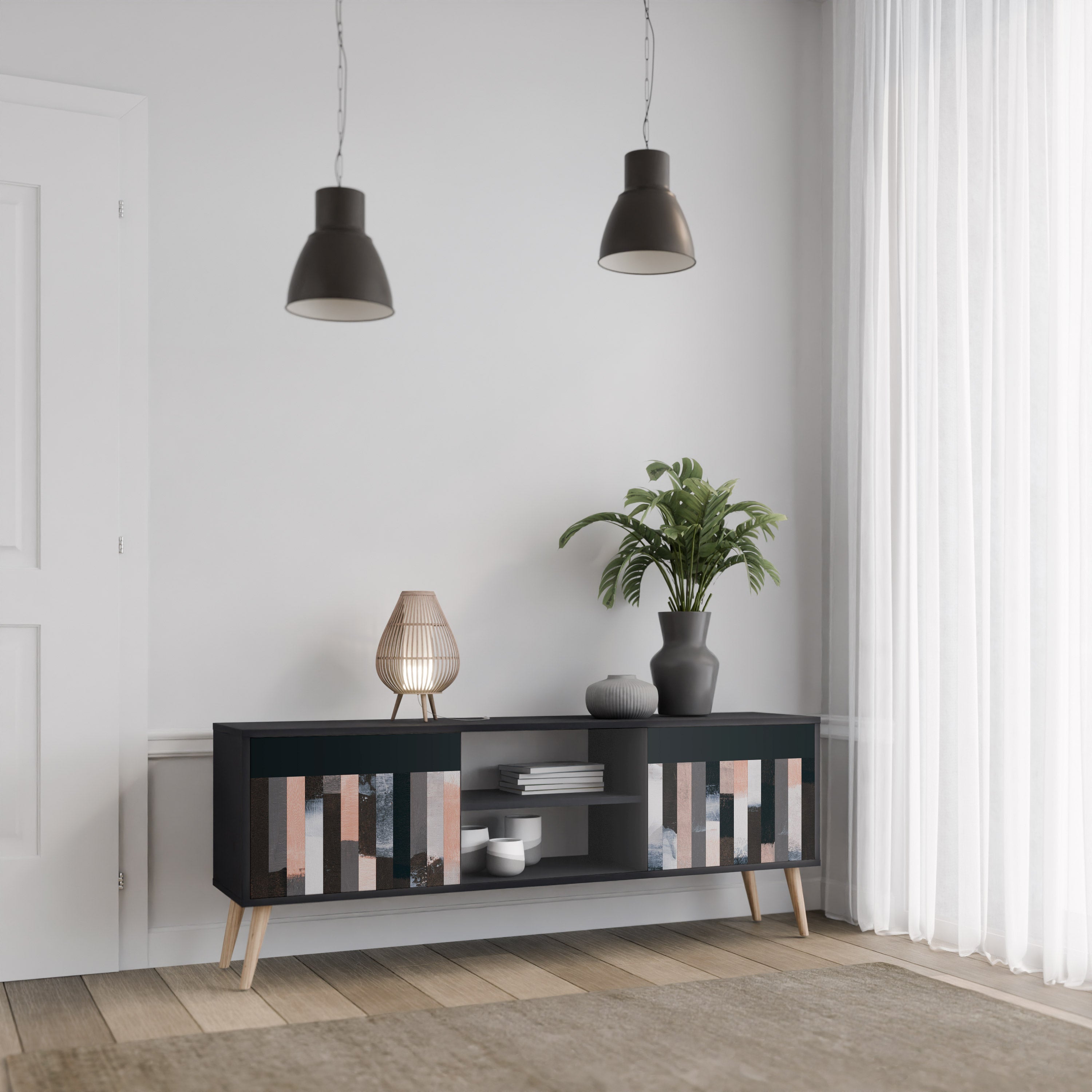 COLLAGE OF RECTANGLES 2-Door TV Stand in Black Finish