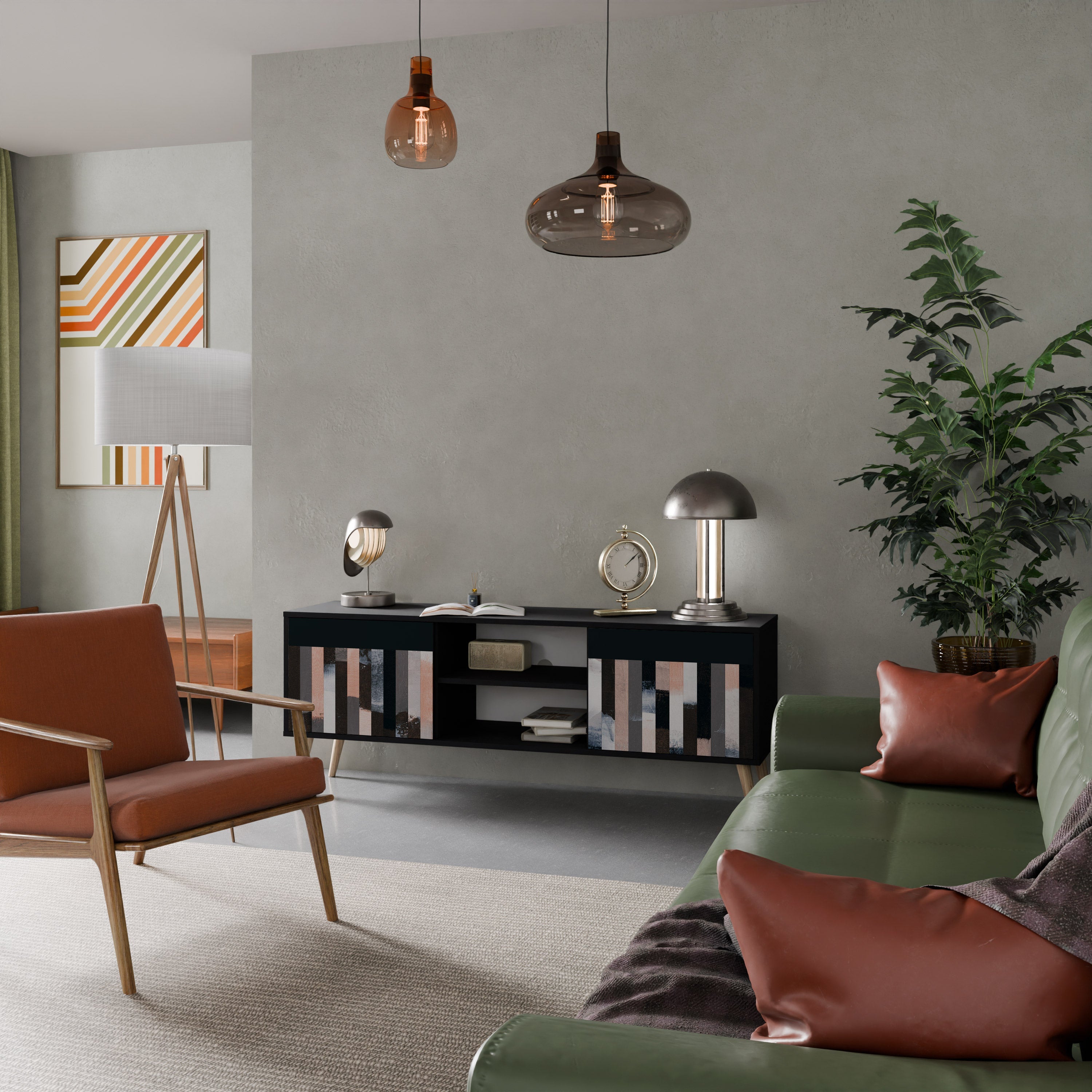 COLLAGE OF RECTANGLES 2-Door TV Stand in Black Finish