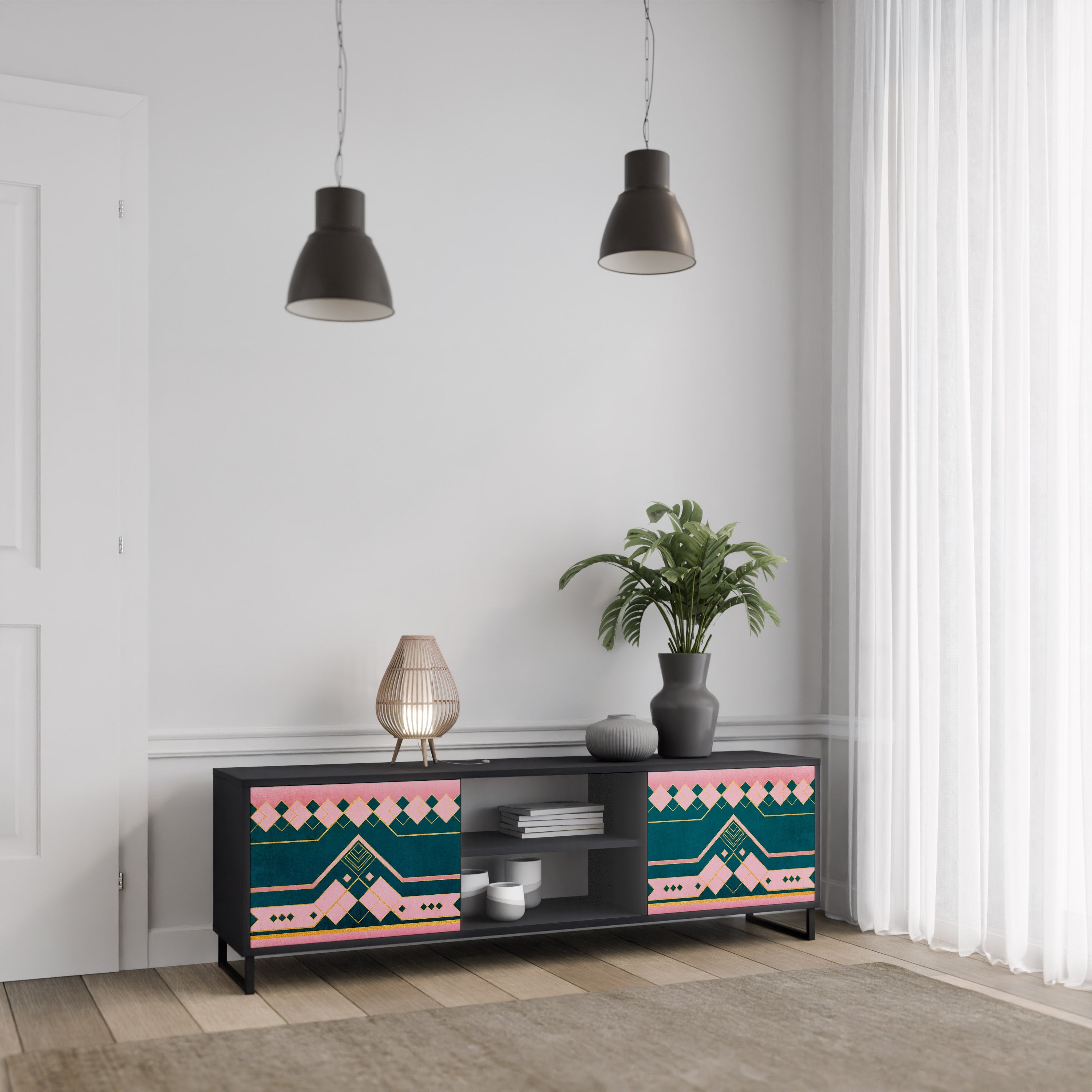 ROYAL COMPOSITION 2-Door TV Stand in Black Finish