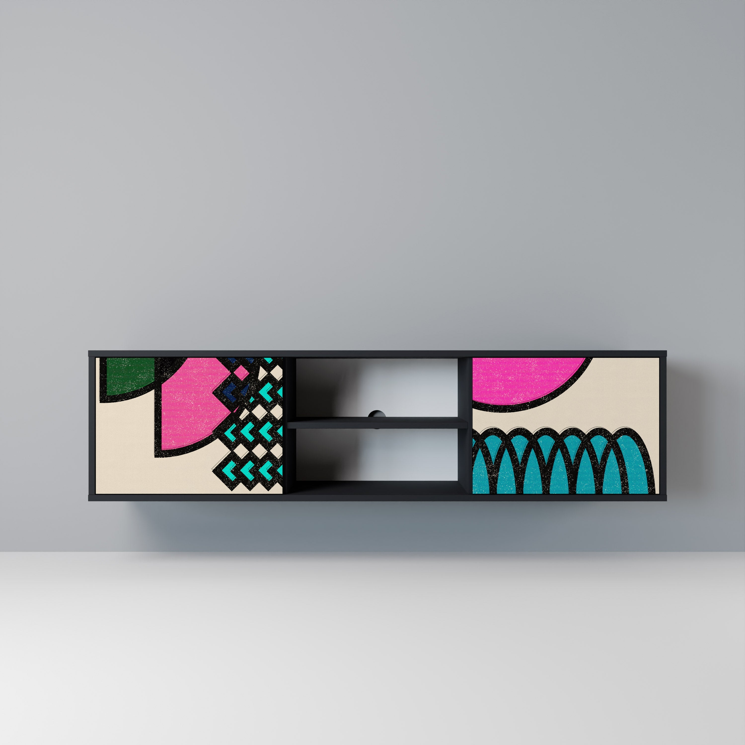 GEOMETRIC RHAPSODY Móvel de TV com 2 Portas em Acabamento Preto