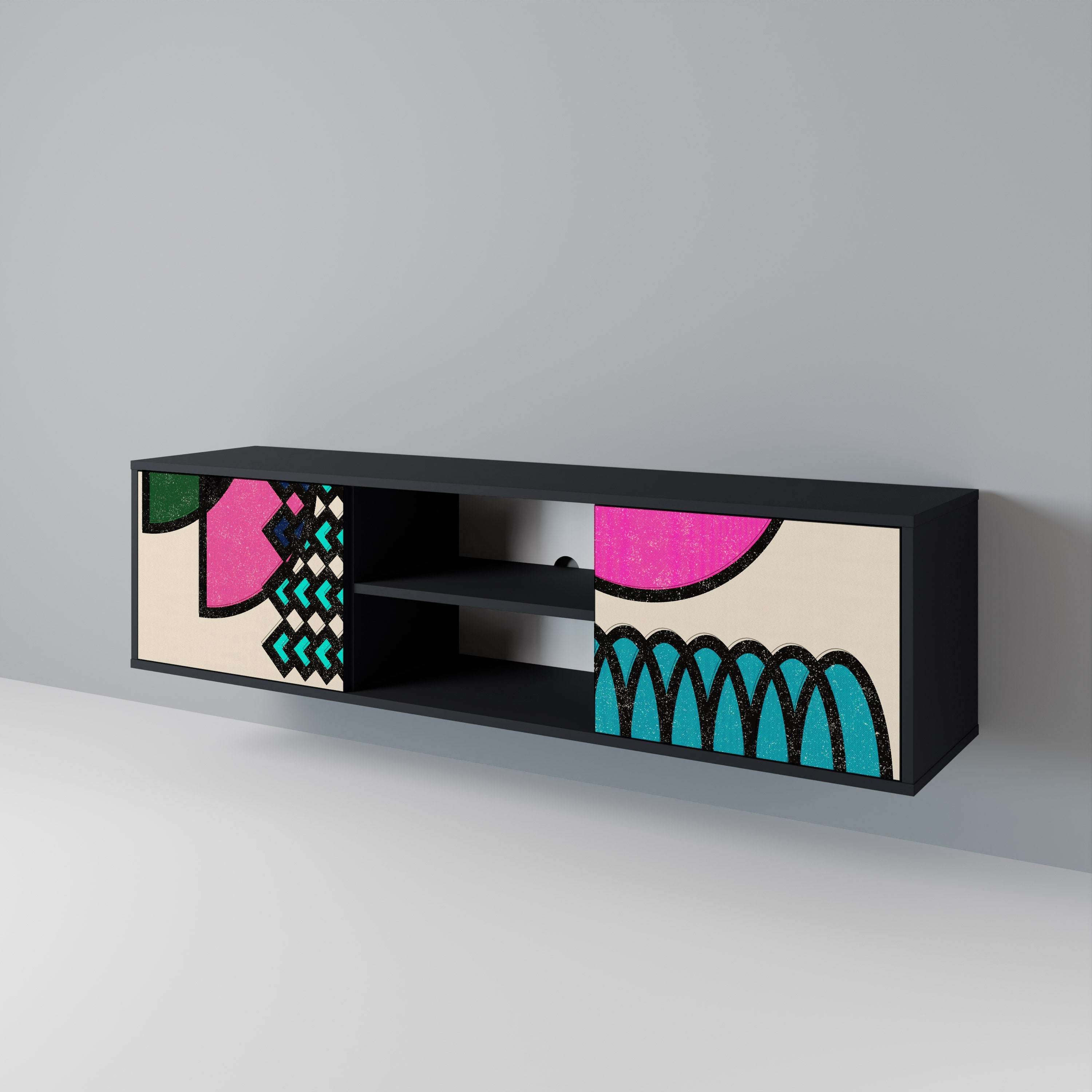 GEOMETRIC RHAPSODY Móvel de TV com 2 Portas em Acabamento Preto