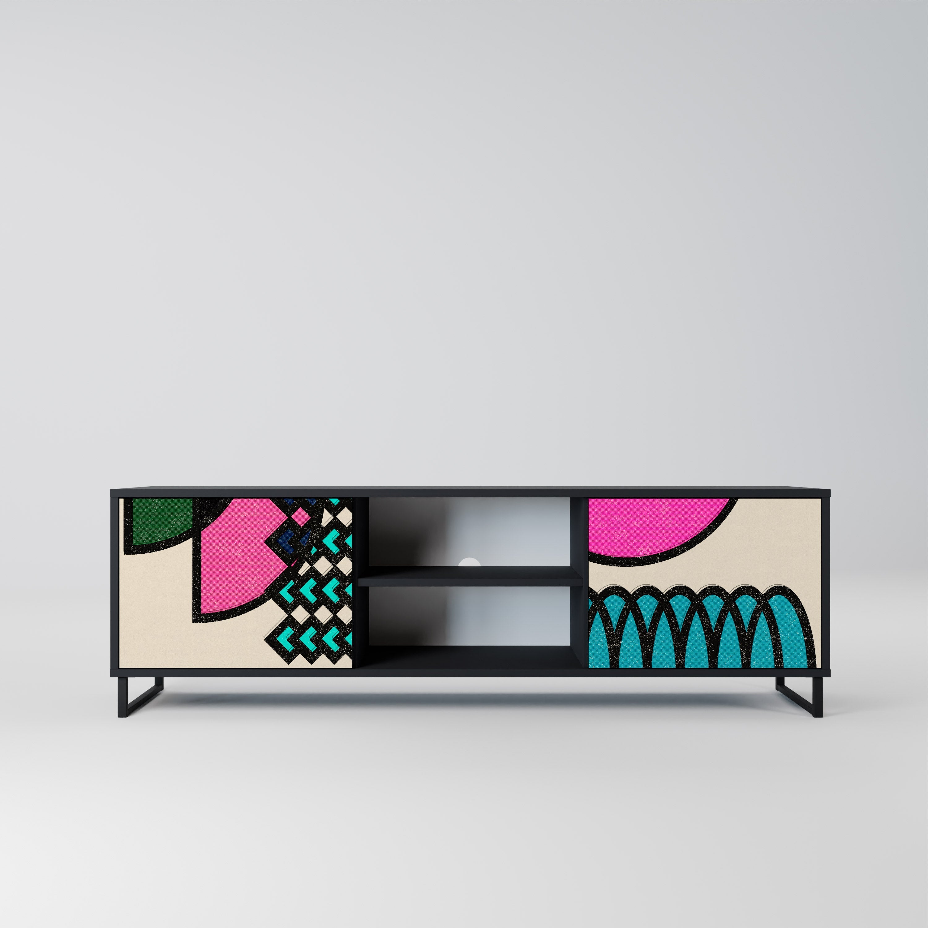 GEOMETRIC RHAPSODY Móvel de TV com 2 Portas em Acabamento Preto