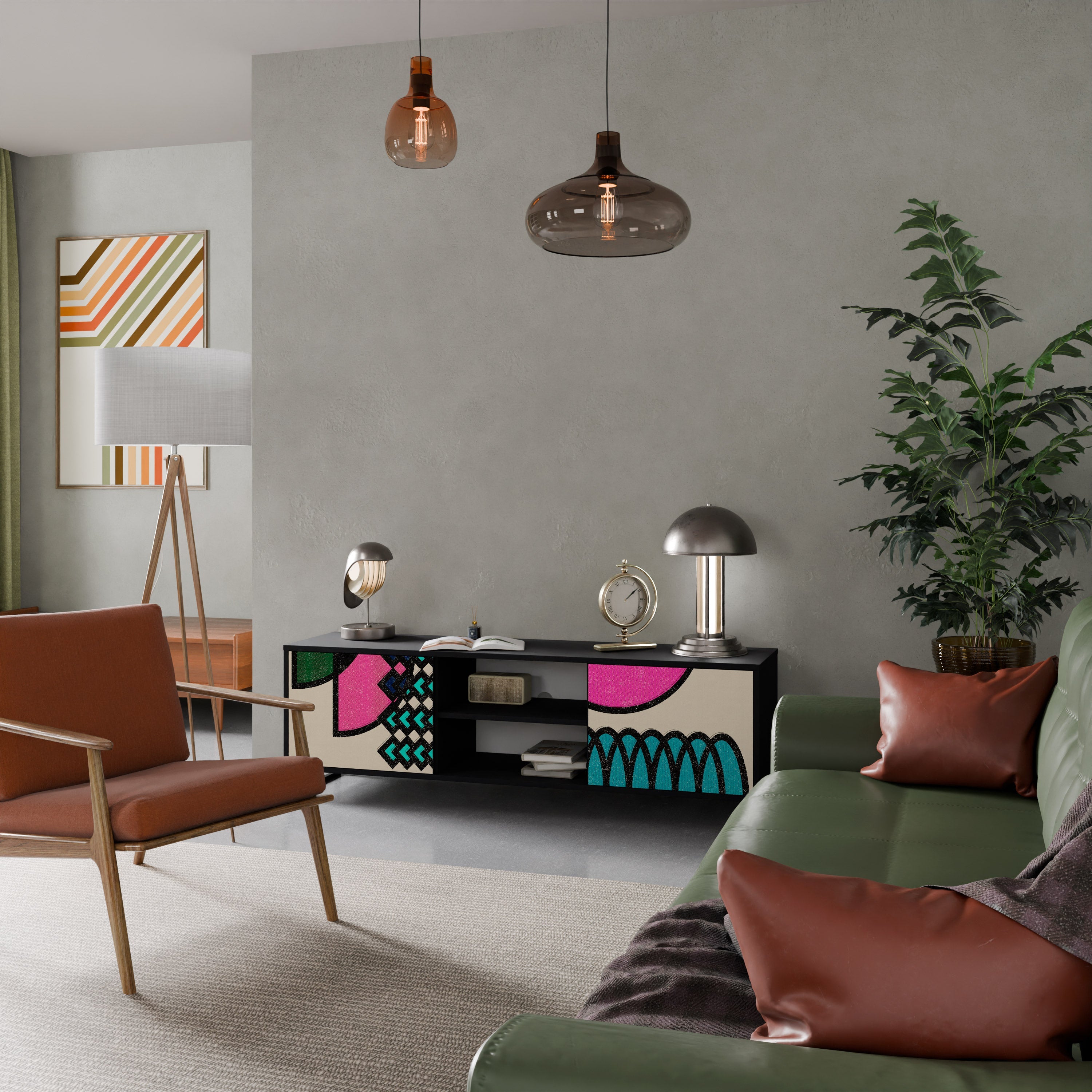 GEOMETRIC RHAPSODY Móvel de TV com 2 Portas em Acabamento Preto