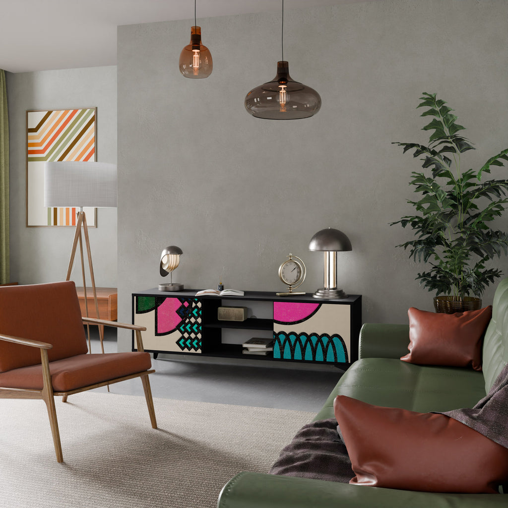 GEOMETRIC RHAPSODY Móvel de TV com 2 Portas em Acabamento Preto