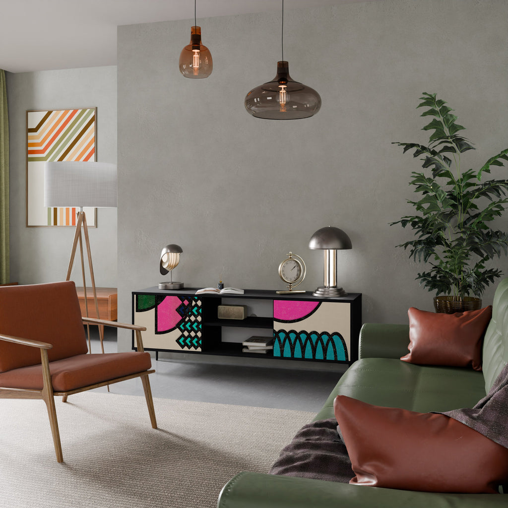 GEOMETRIC RHAPSODY Móvel de TV com 2 Portas em Acabamento Preto