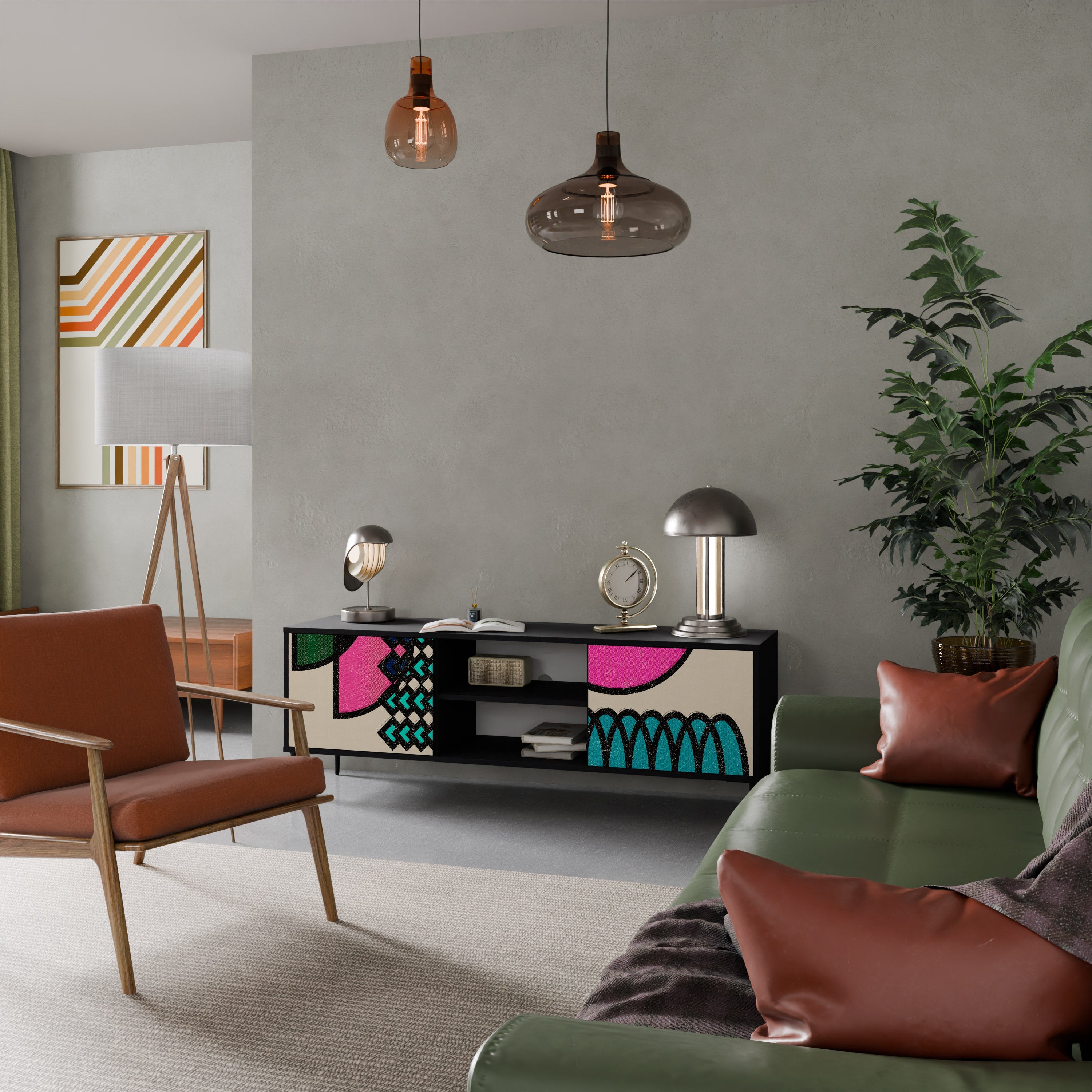 GEOMETRIC RHAPSODY Móvel de TV com 2 Portas em Acabamento Preto