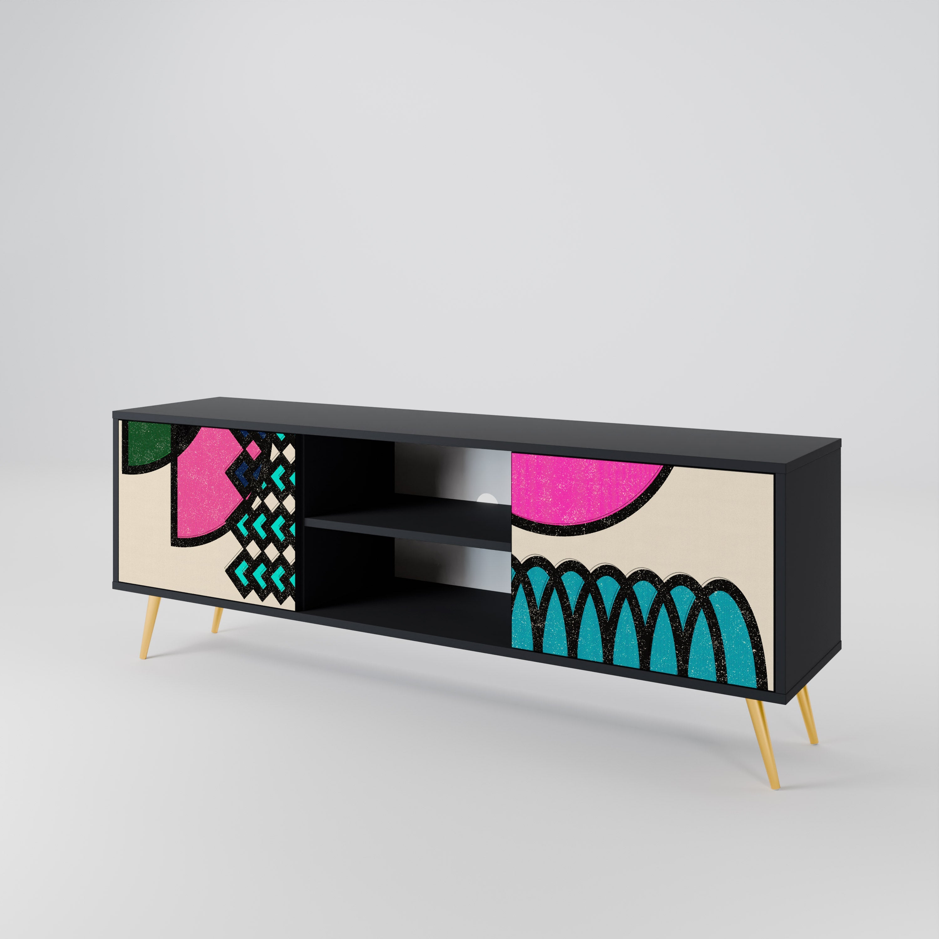 GEOMETRIC RHAPSODY Móvel de TV com 2 Portas em Acabamento Preto