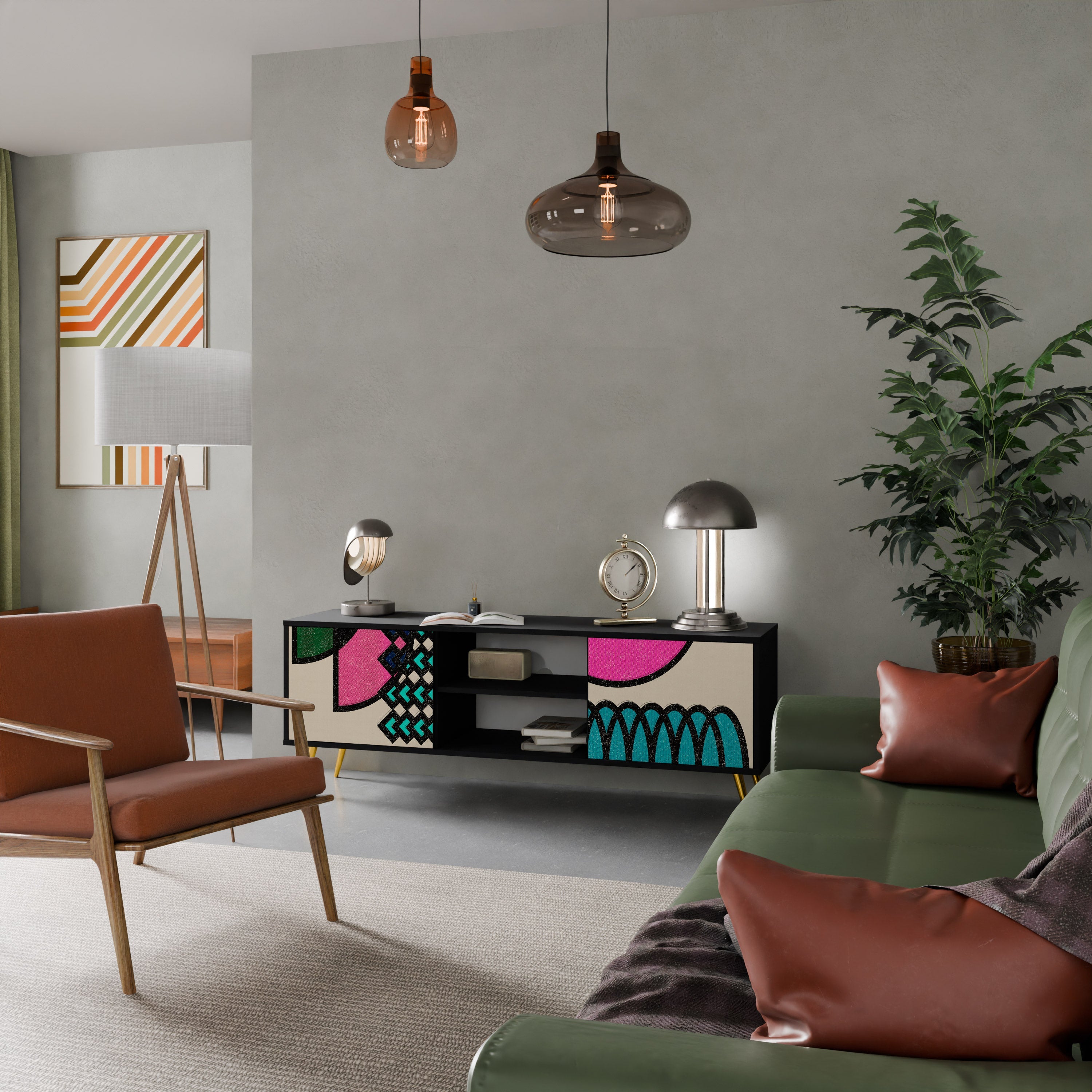 GEOMETRIC RHAPSODY Móvel de TV com 2 Portas em Acabamento Preto