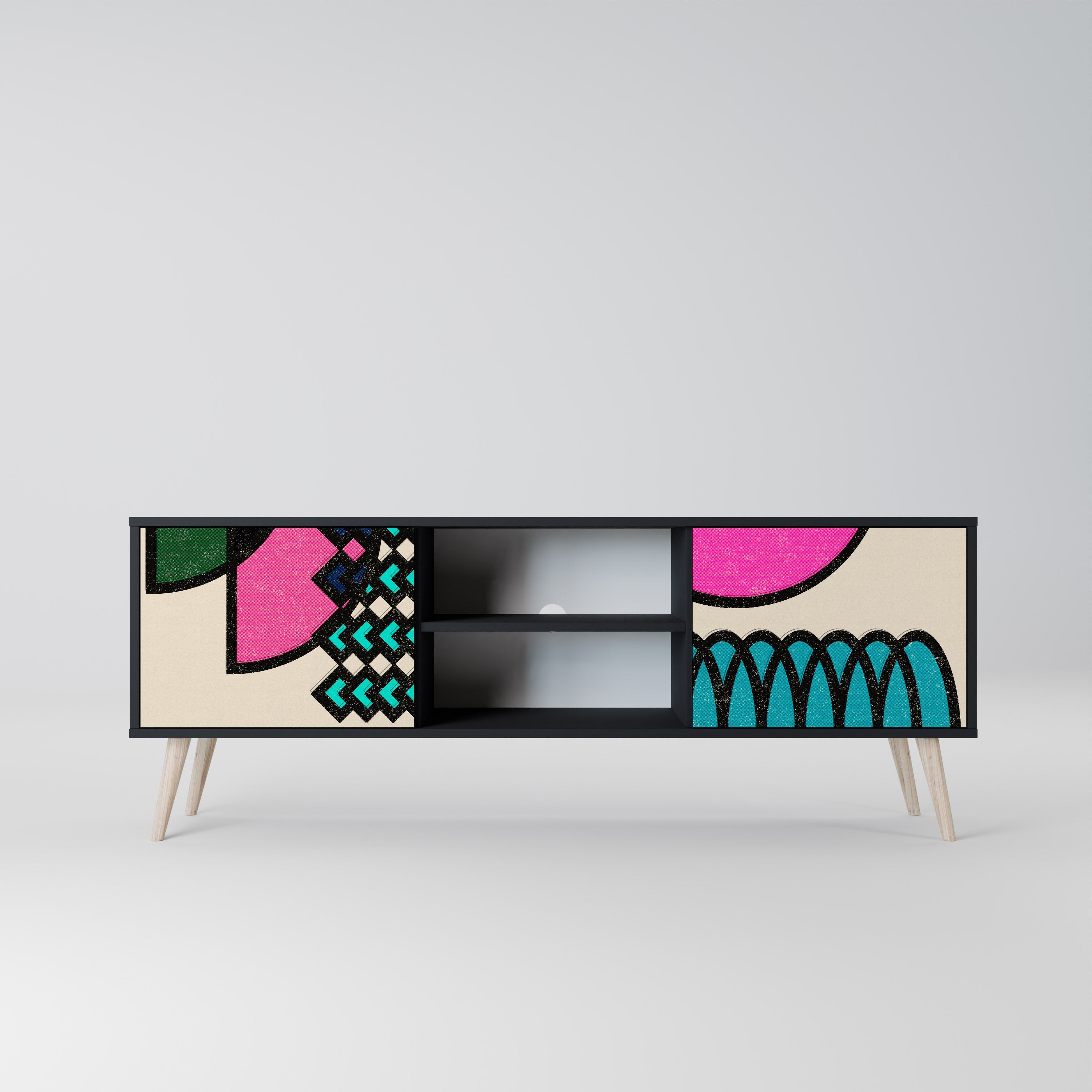 GEOMETRIC RHAPSODY Móvel de TV com 2 Portas em Acabamento Preto