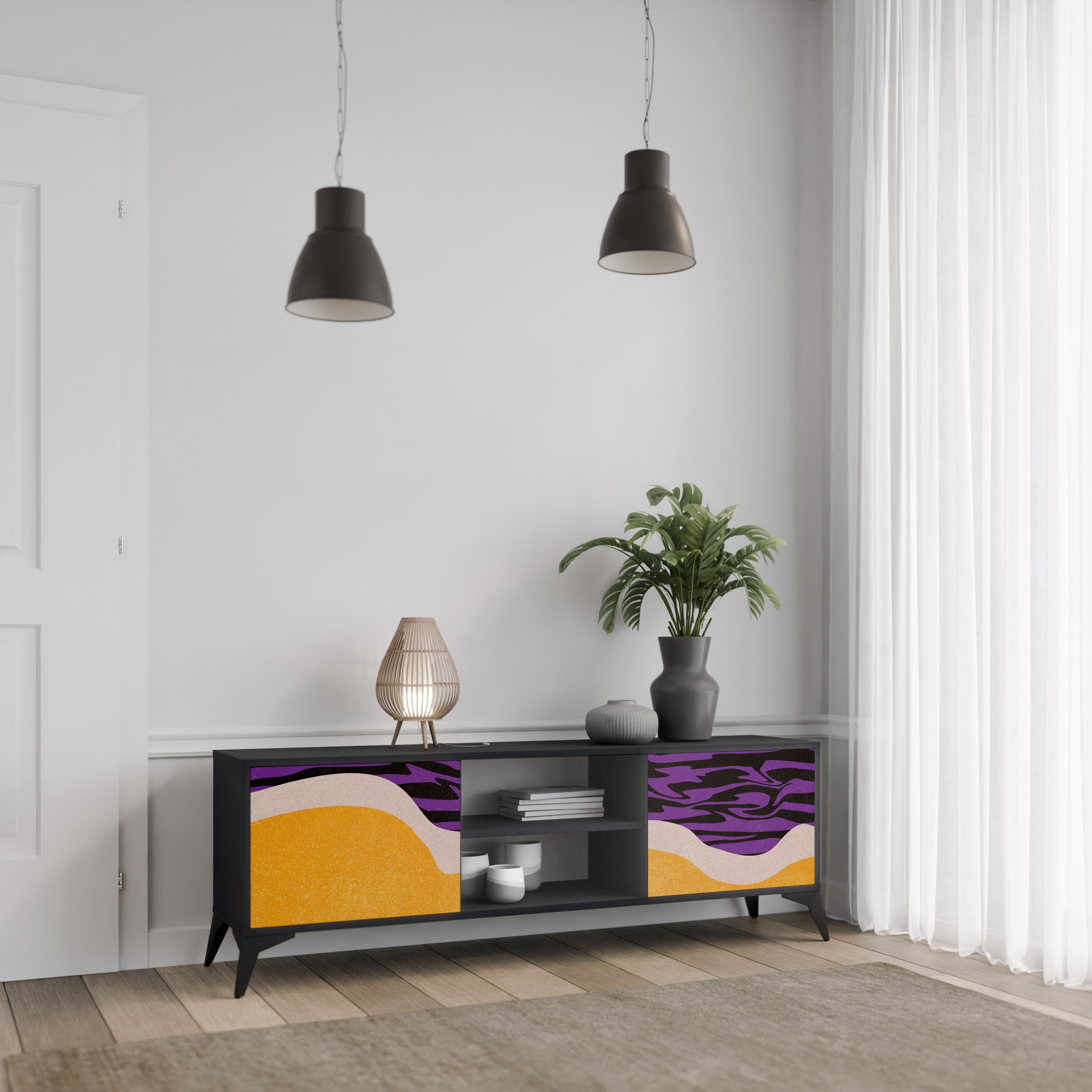 INDEPENDENT BORDER Móvel de TV com 2 Portas em Acabamento Preto