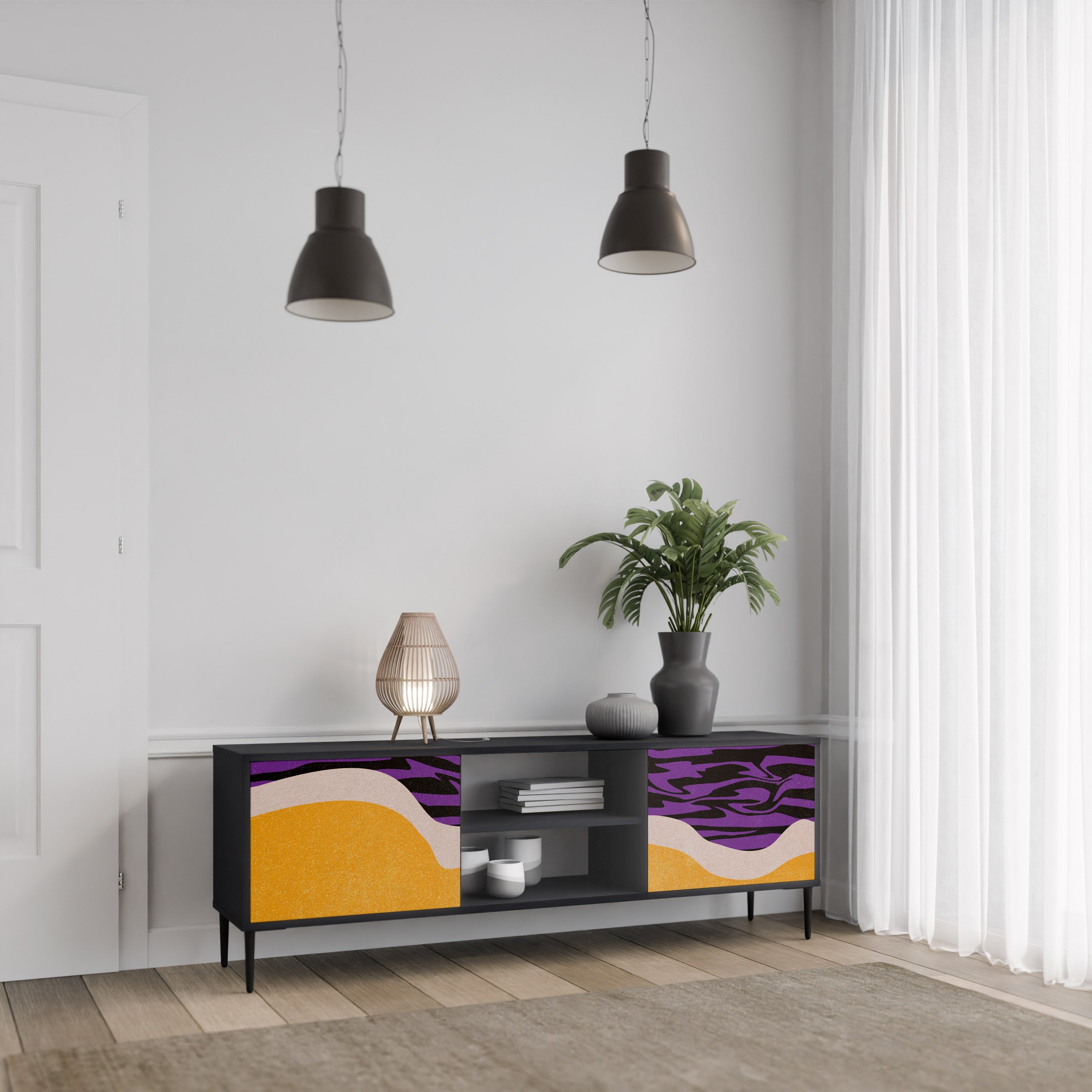 INDEPENDENT BORDER Móvel de TV com 2 Portas em Acabamento Preto