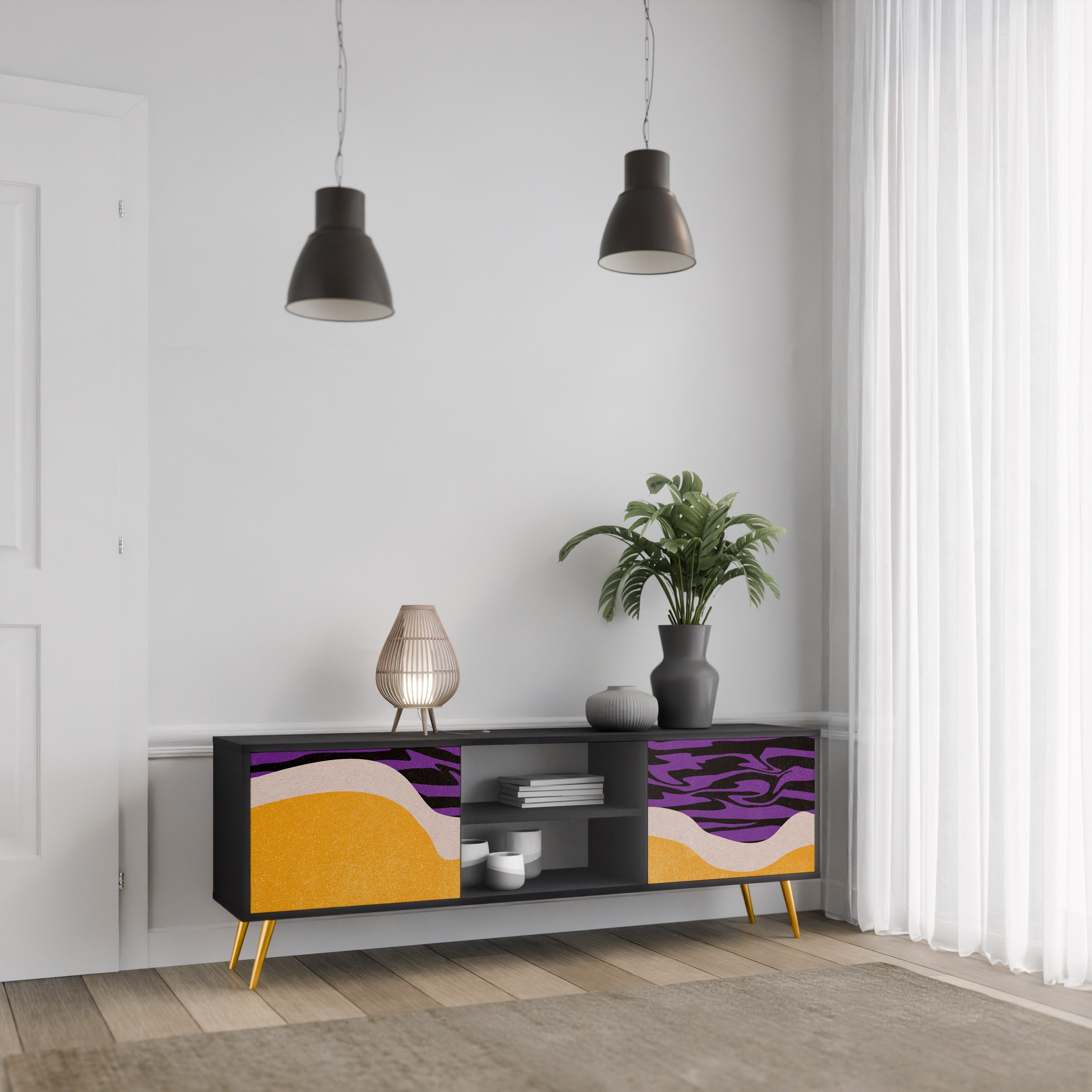 INDEPENDENT BORDER Móvel de TV com 2 Portas em Acabamento Preto