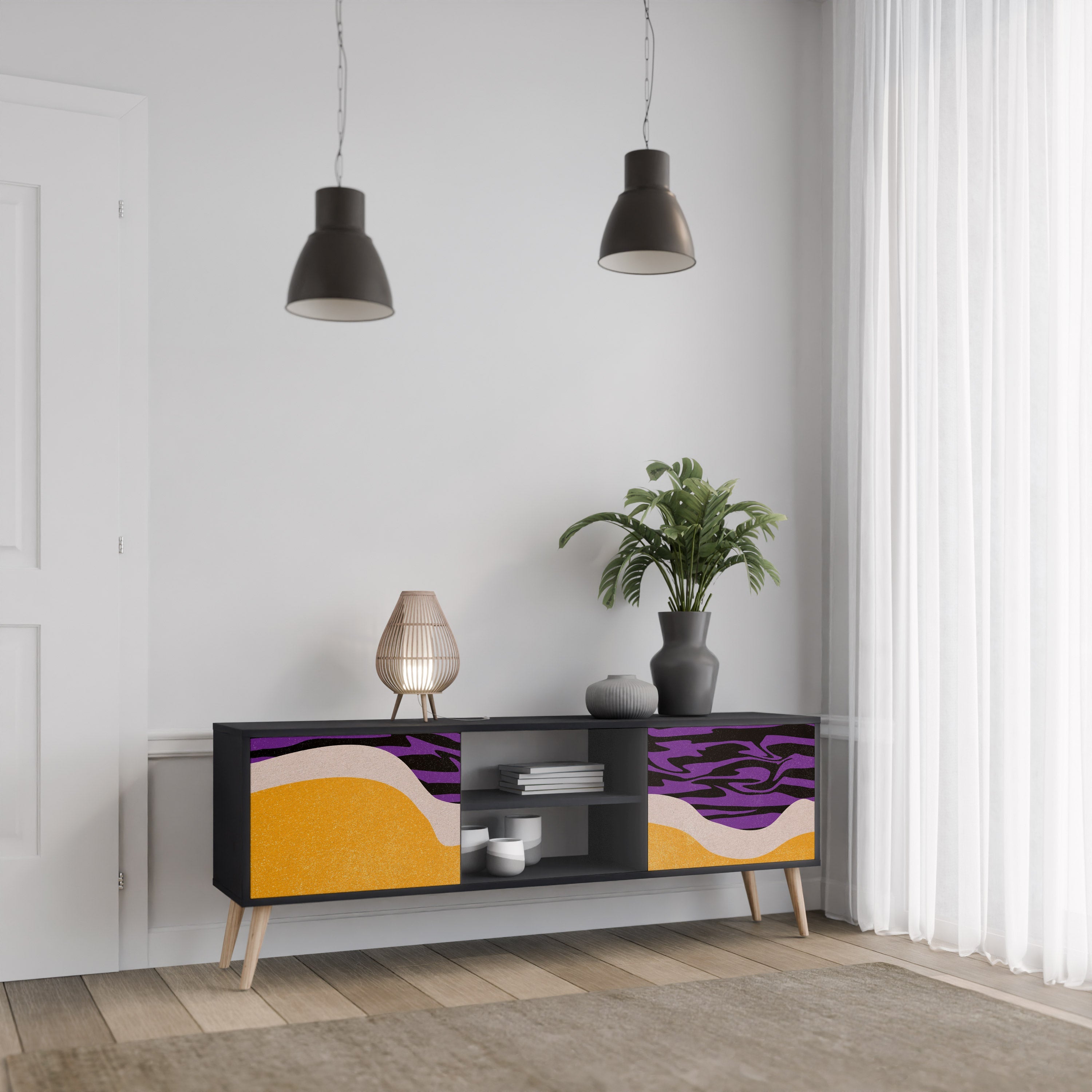 INDEPENDENT BORDER Móvel de TV com 2 Portas em Acabamento Preto