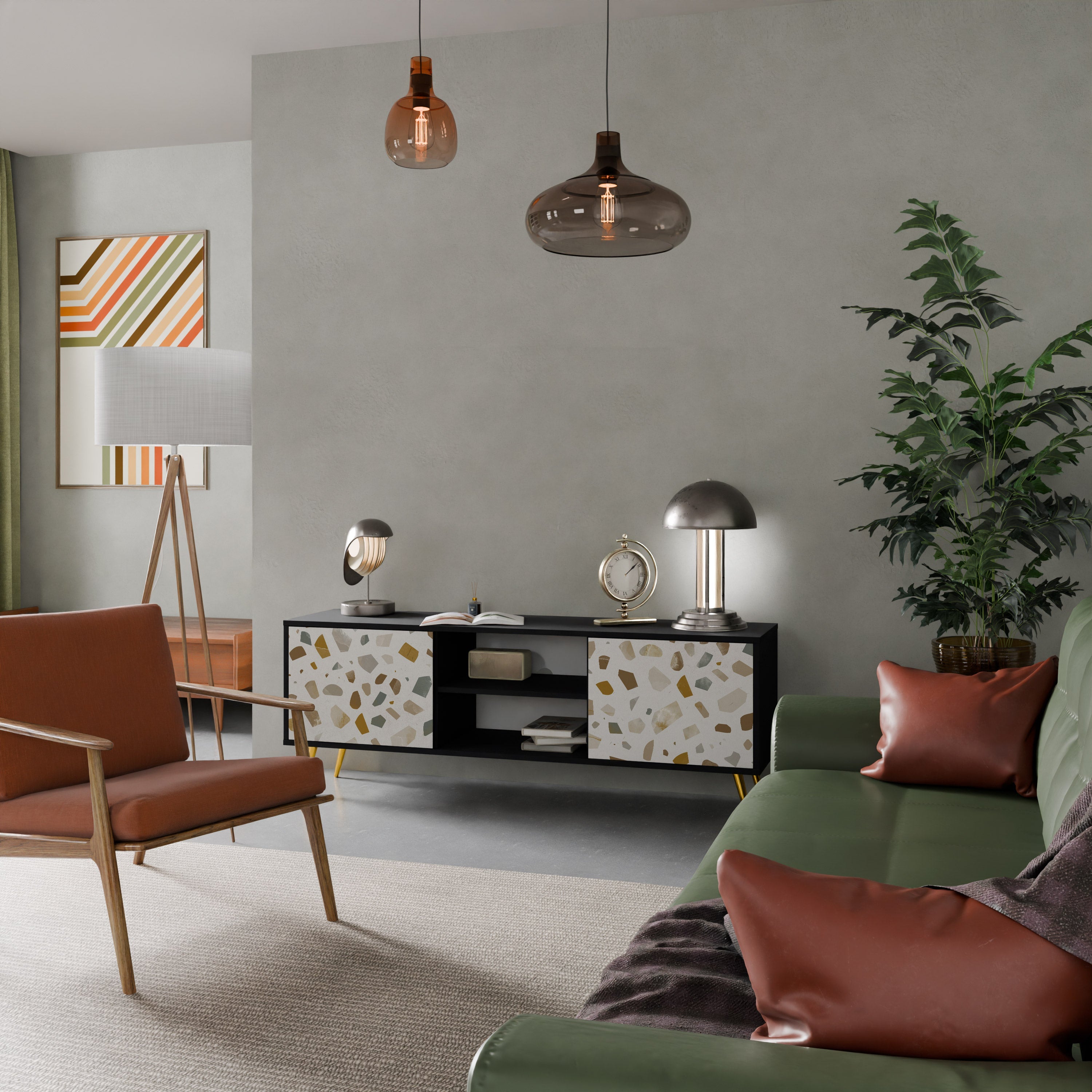 PIECES OF TOMORROW Móvel de TV com 2 Portas em Acabamento Preto