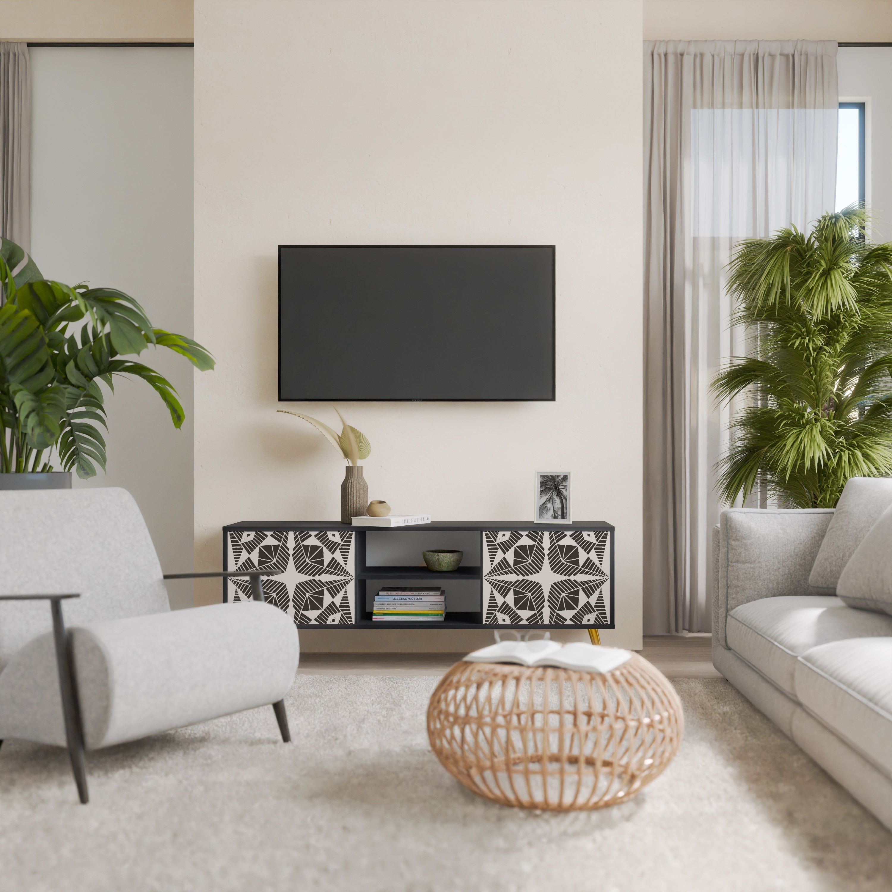 MONOCHROME NEXUS Móvel de TV com 2 Portas em Acabamento Preto