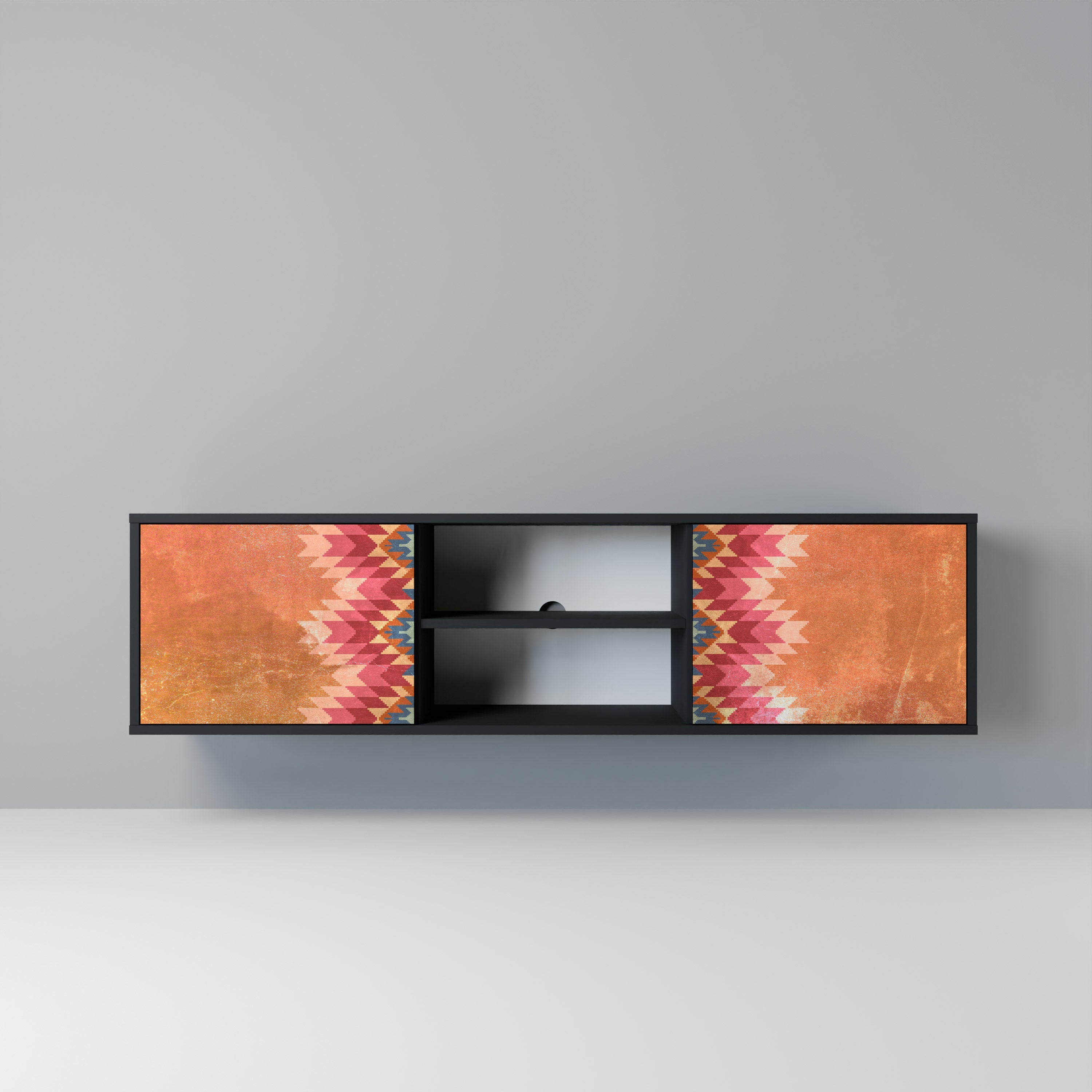 INDIAN FOLK Móvel de TV com 2 Portas em Acabamento Preto