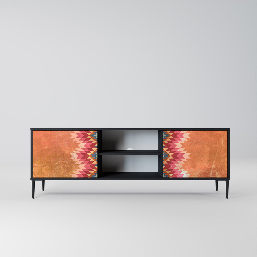 INDIAN FOLK Móvel de TV com 2 Portas em Acabamento Preto