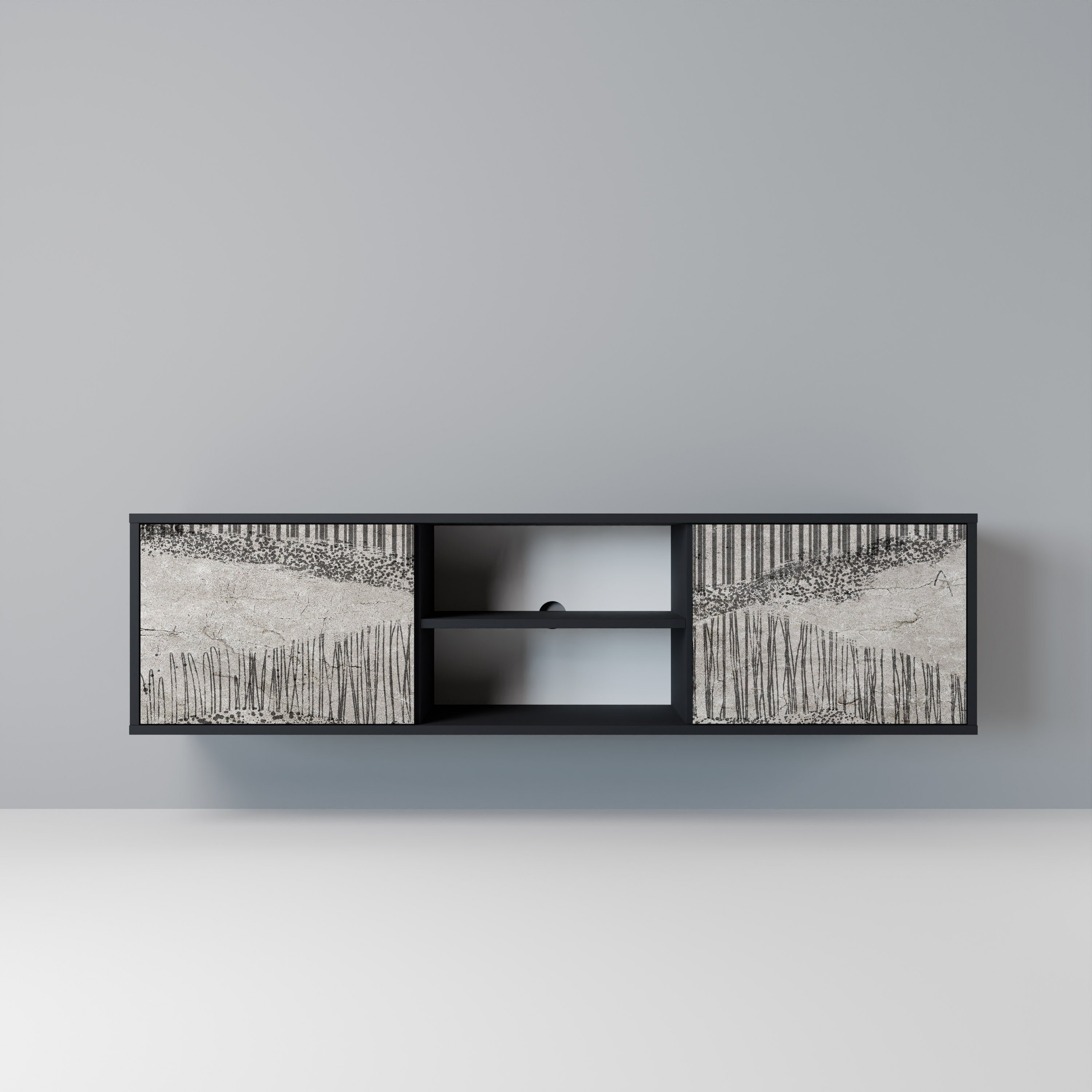 GRAIN LINES Móvel de TV com 2 Portas em Acabamento Preto