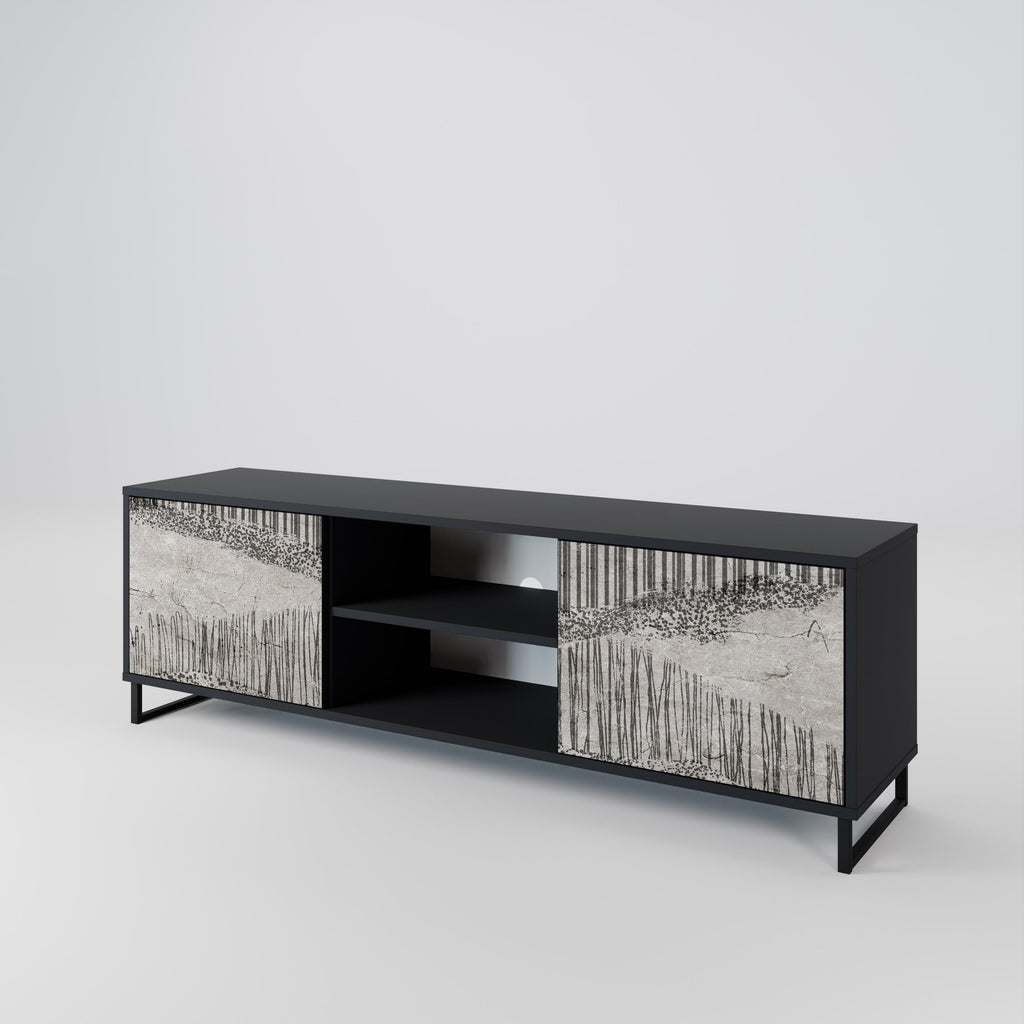 GRAIN LINES Móvel de TV com 2 Portas em Acabamento Preto