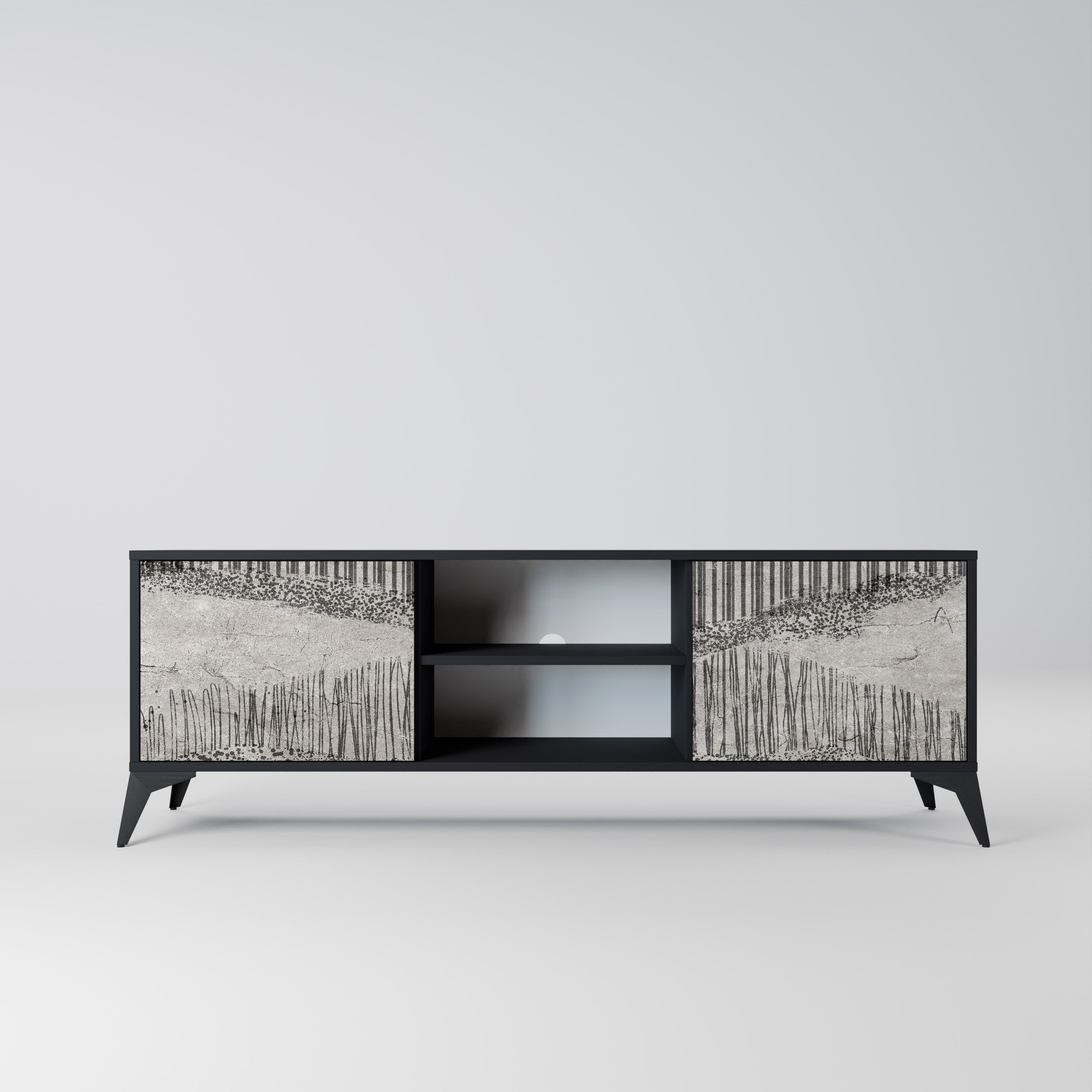 GRAIN LINES Móvel de TV com 2 Portas em Acabamento Preto