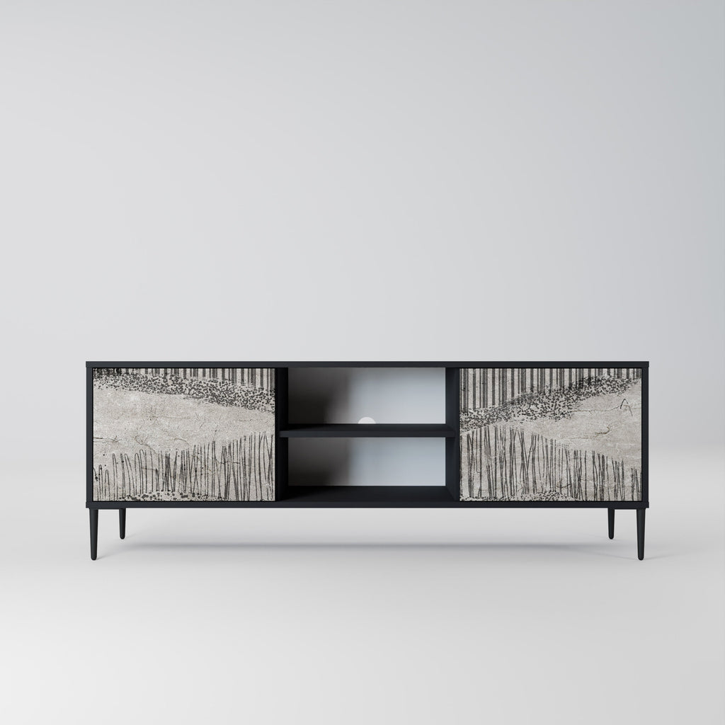 GRAIN LINES Móvel de TV com 2 Portas em Acabamento Preto