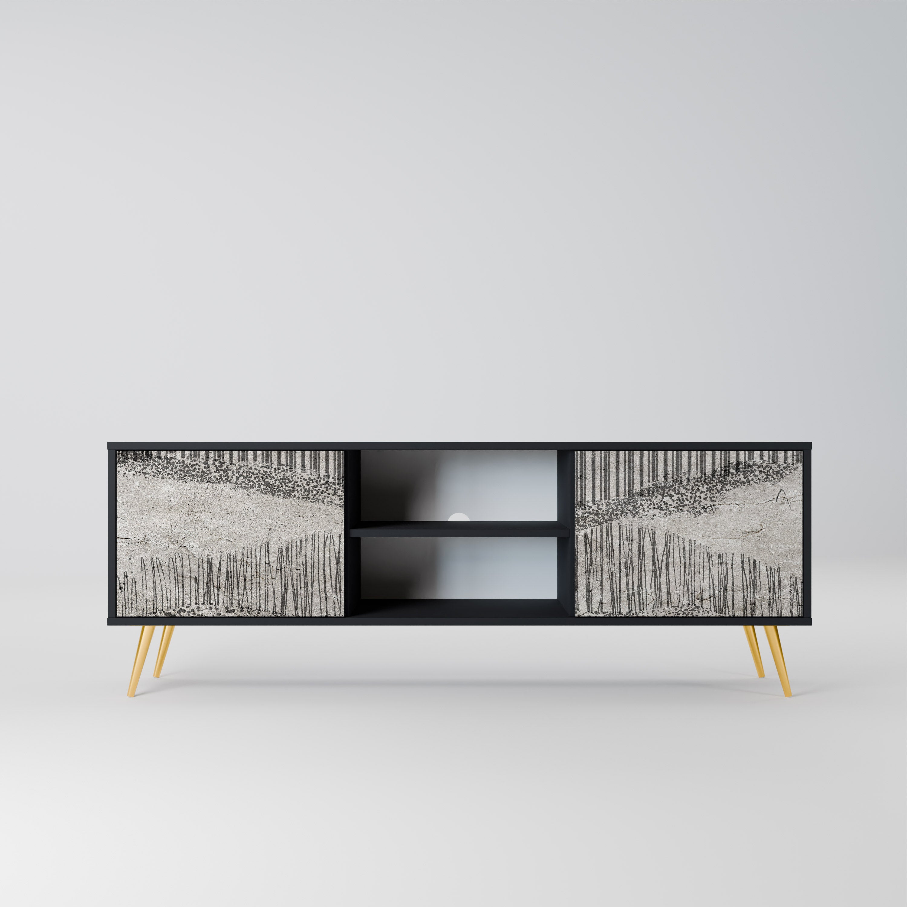 GRAIN LINES Móvel de TV com 2 Portas em Acabamento Preto