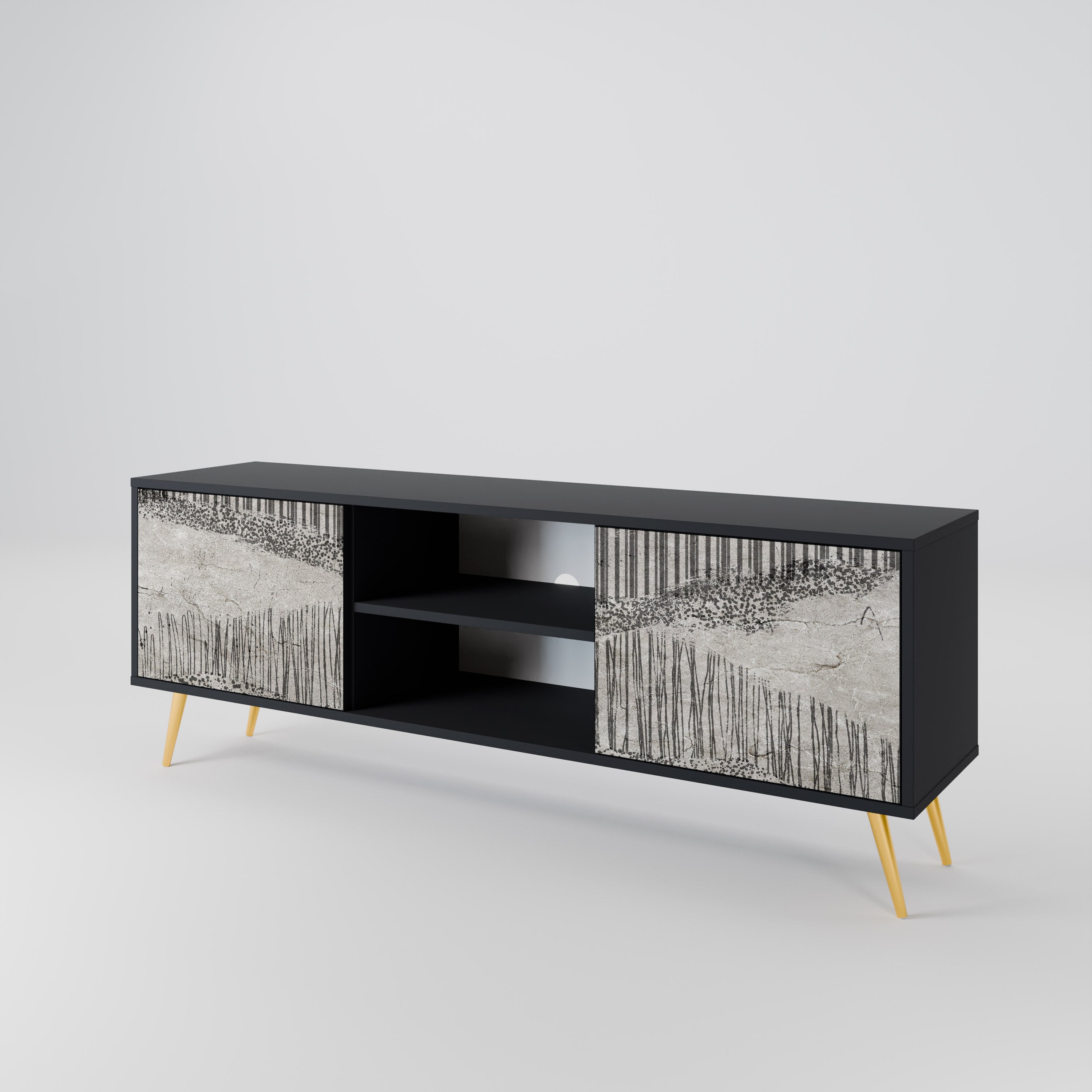 GRAIN LINES Móvel de TV com 2 Portas em Acabamento Preto