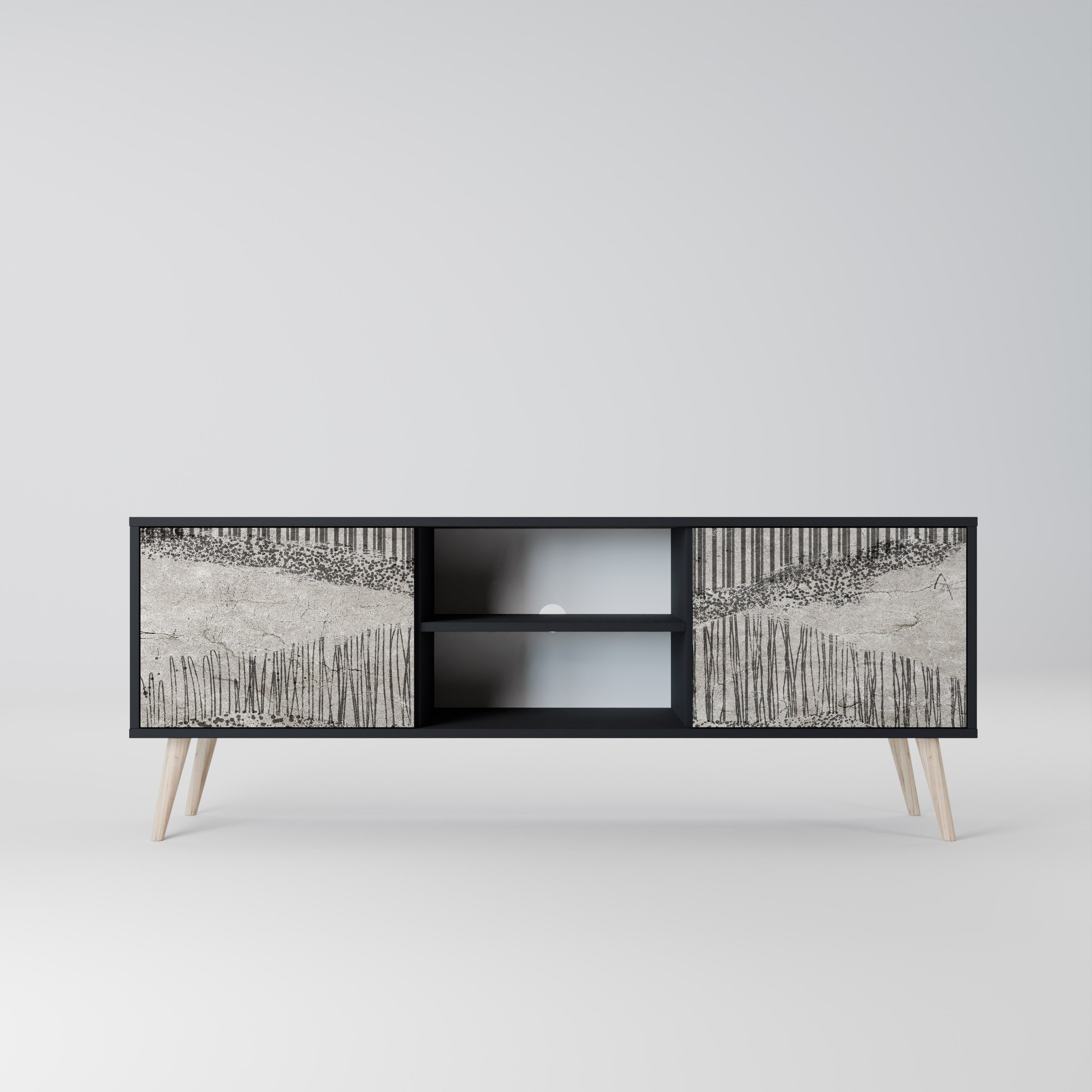 GRAIN LINES Móvel de TV com 2 Portas em Acabamento Preto