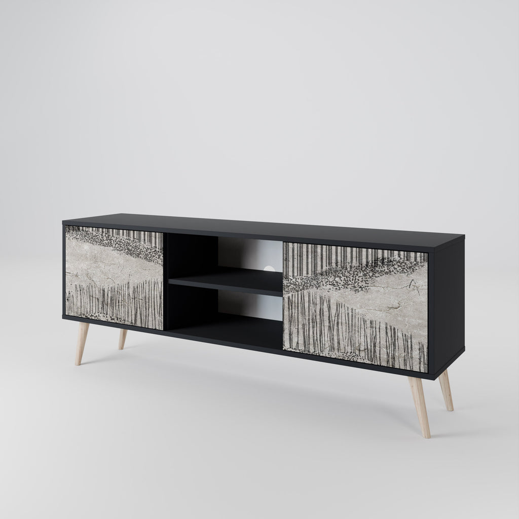 GRAIN LINES Móvel de TV com 2 Portas em Acabamento Preto
