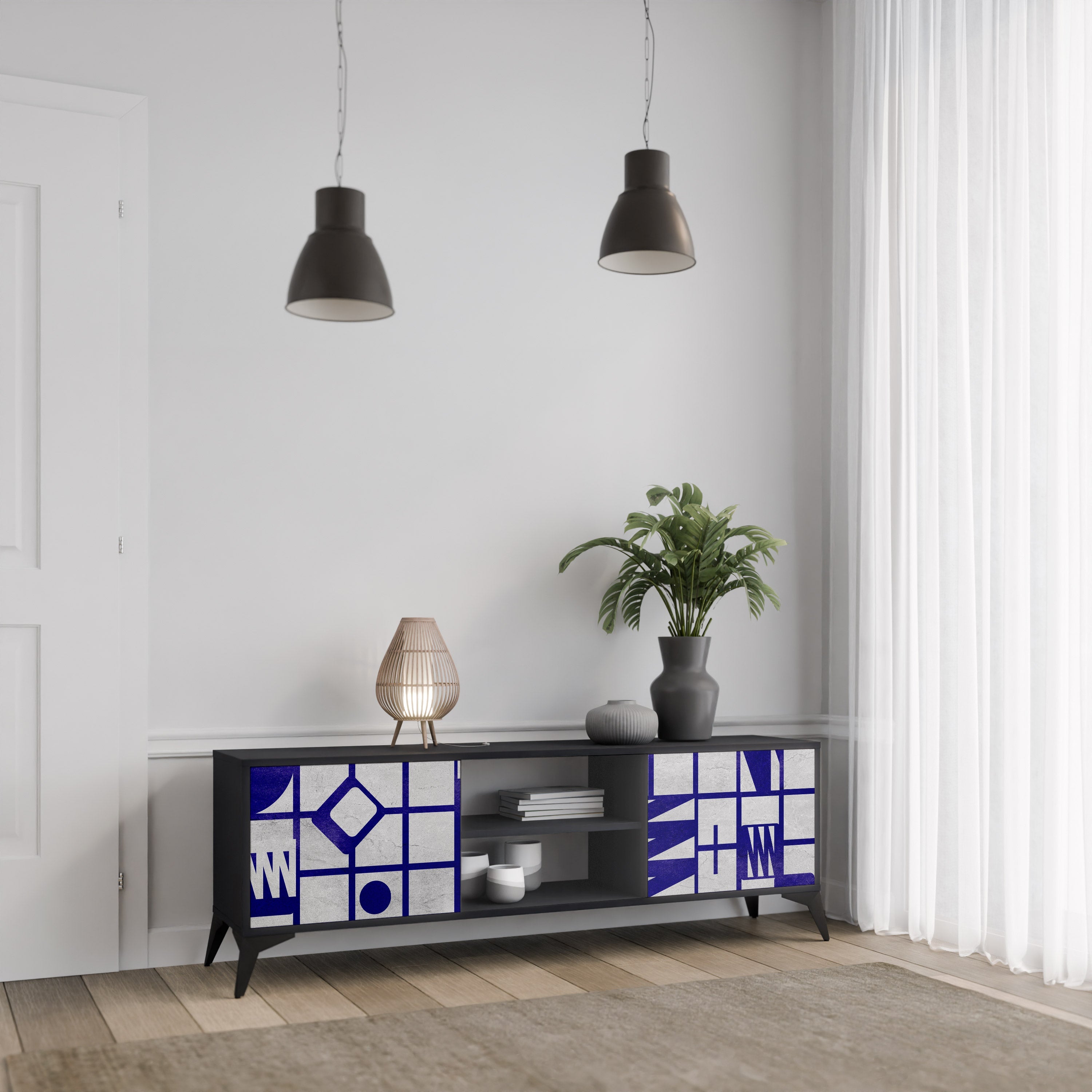 THE RIGHT PLACES Móvel de TV com 2 Portas em Acabamento Preto