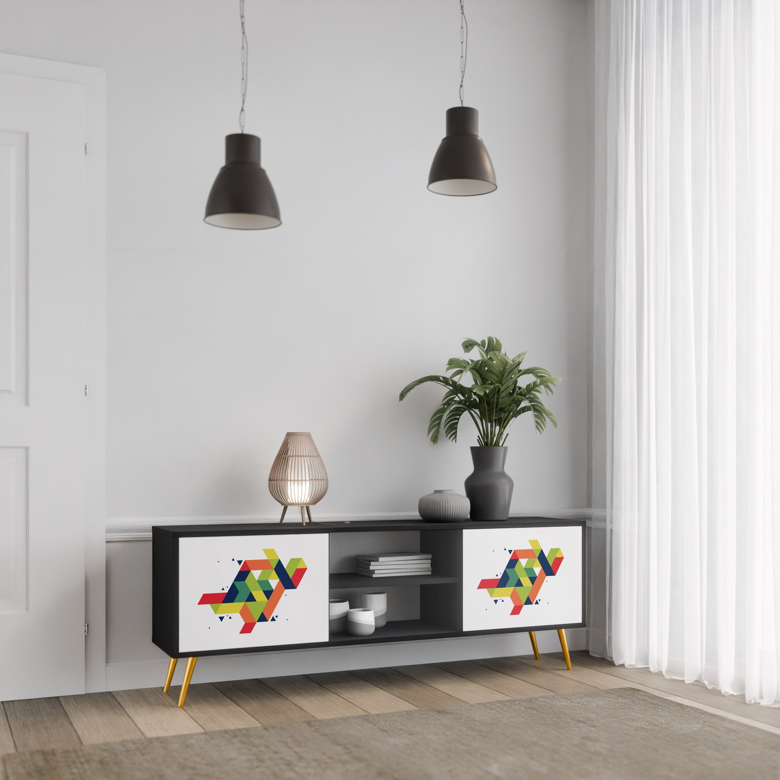 FUTURE SIGN Móvel de TV com 2 Portas em Acabamento Preto