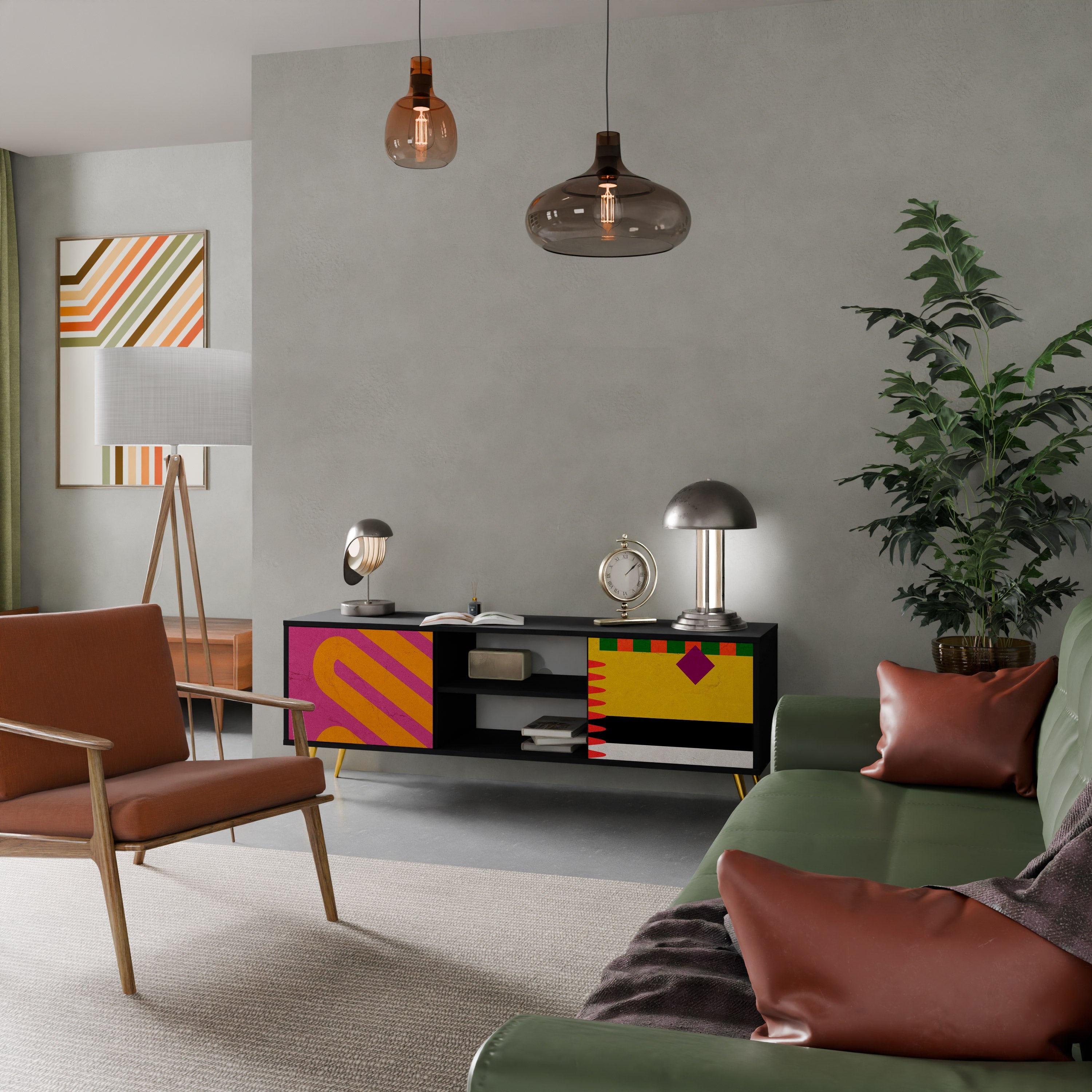 VIVID ART Móvel de TV com 2 Portas em Acabamento Preto