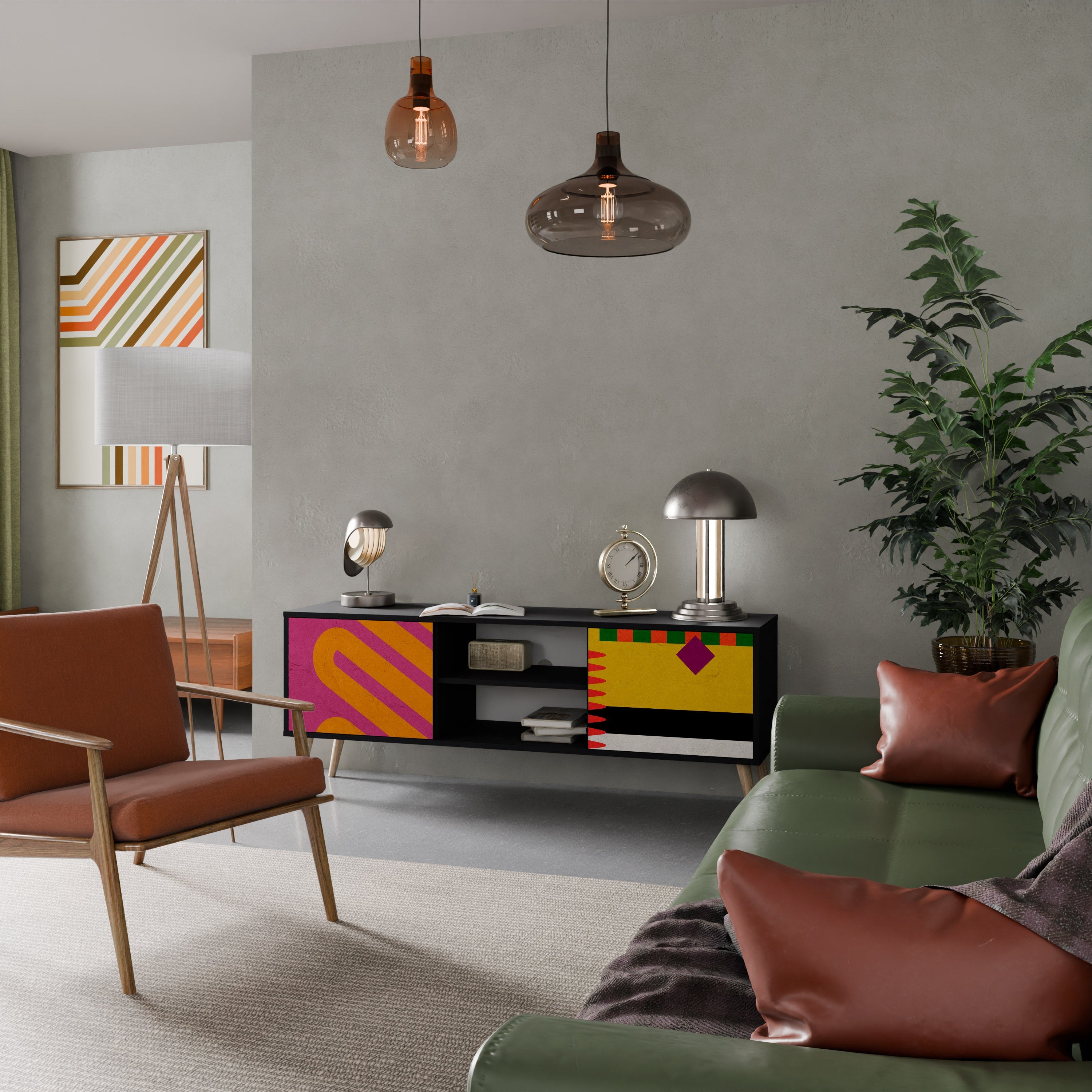 VIVID ART Móvel de TV com 2 Portas em Acabamento Preto