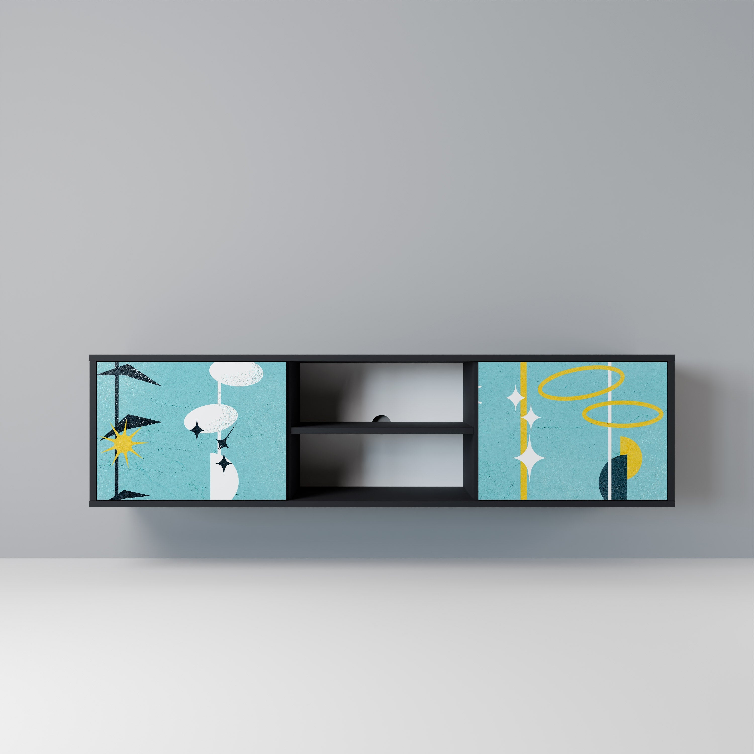 PATHS TO HAPPINESS Móvel de TV com 2 Portas em Acabamento Preto