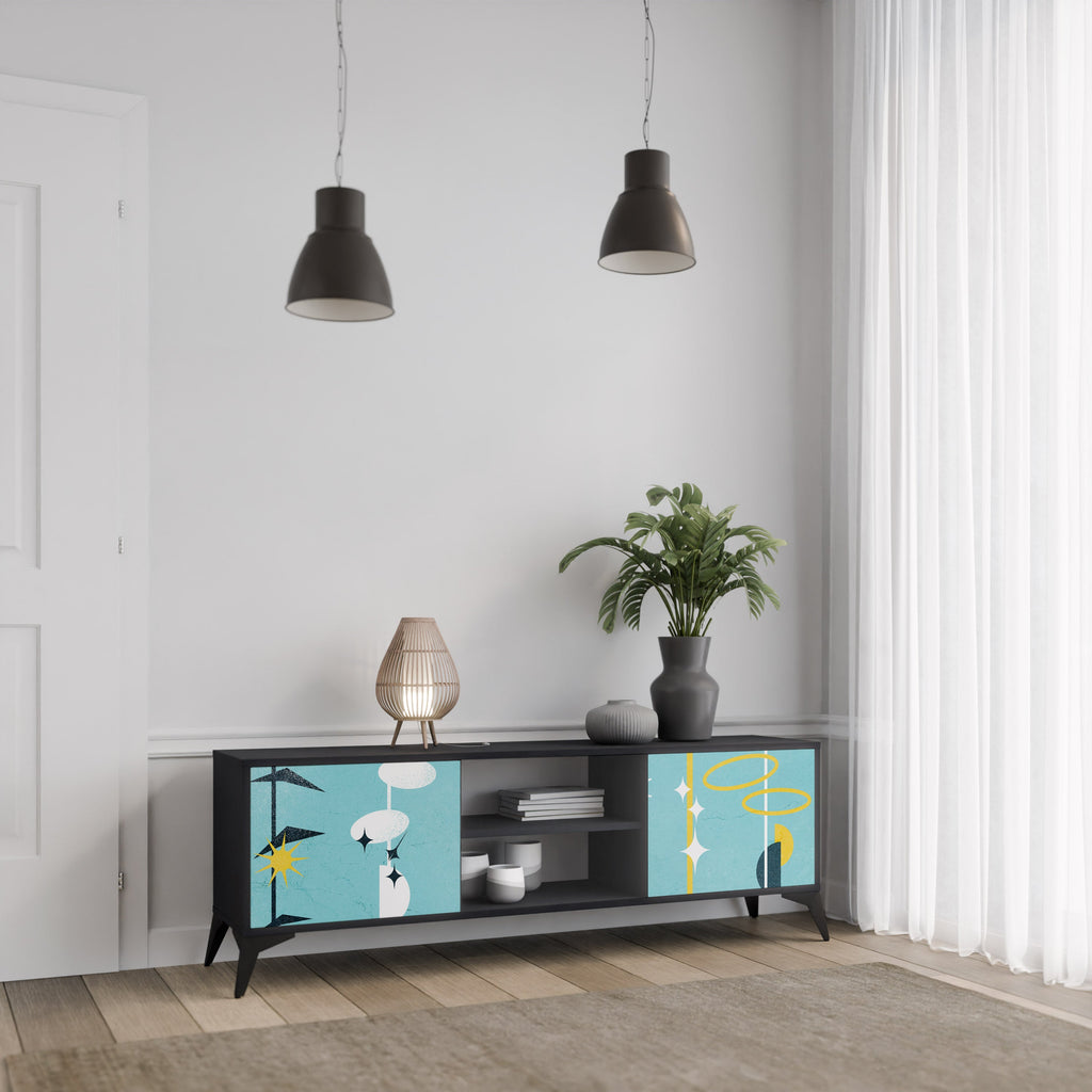 PATHS TO HAPPINESS Móvel de TV com 2 Portas em Acabamento Preto