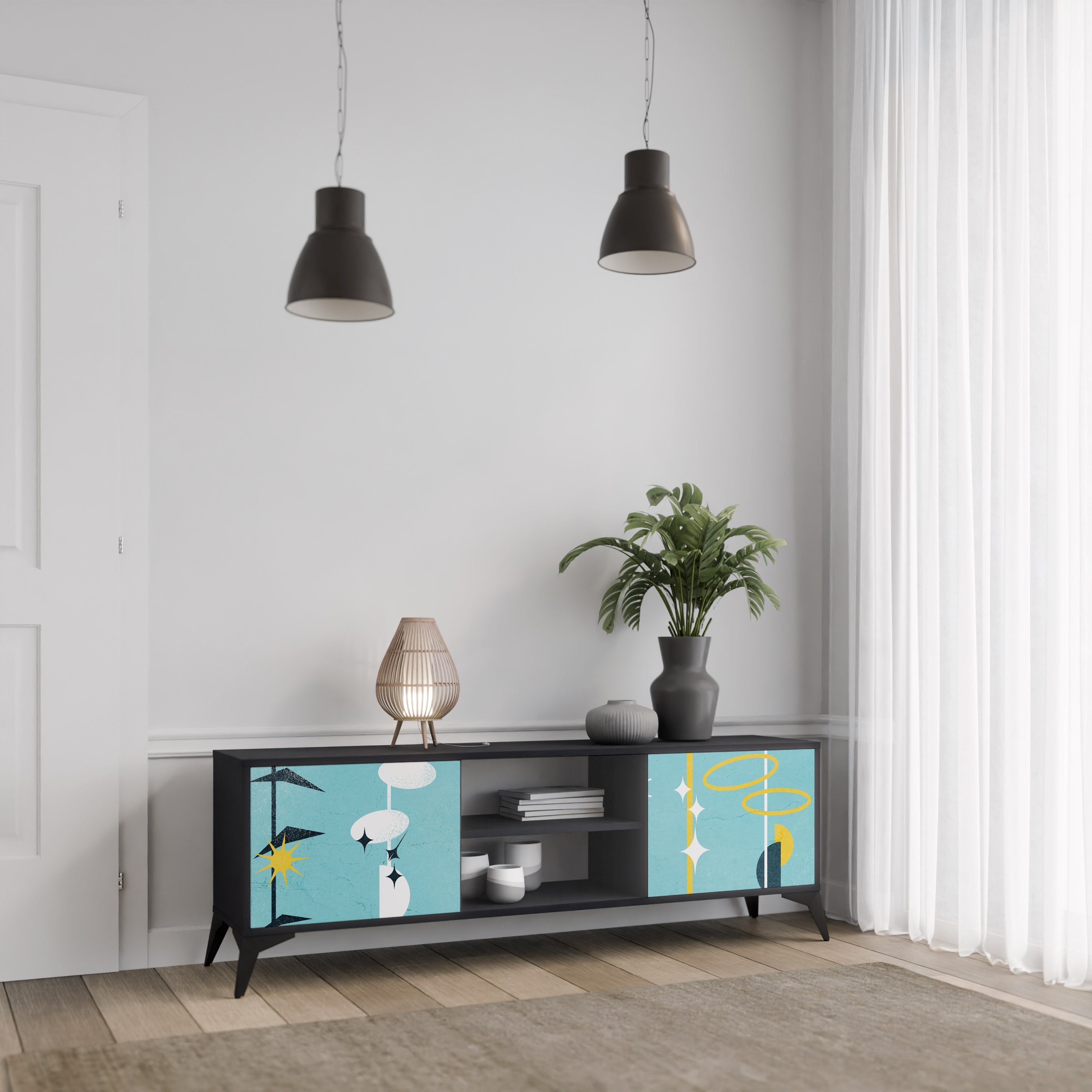 PATHS TO HAPPINESS Móvel de TV com 2 Portas em Acabamento Preto