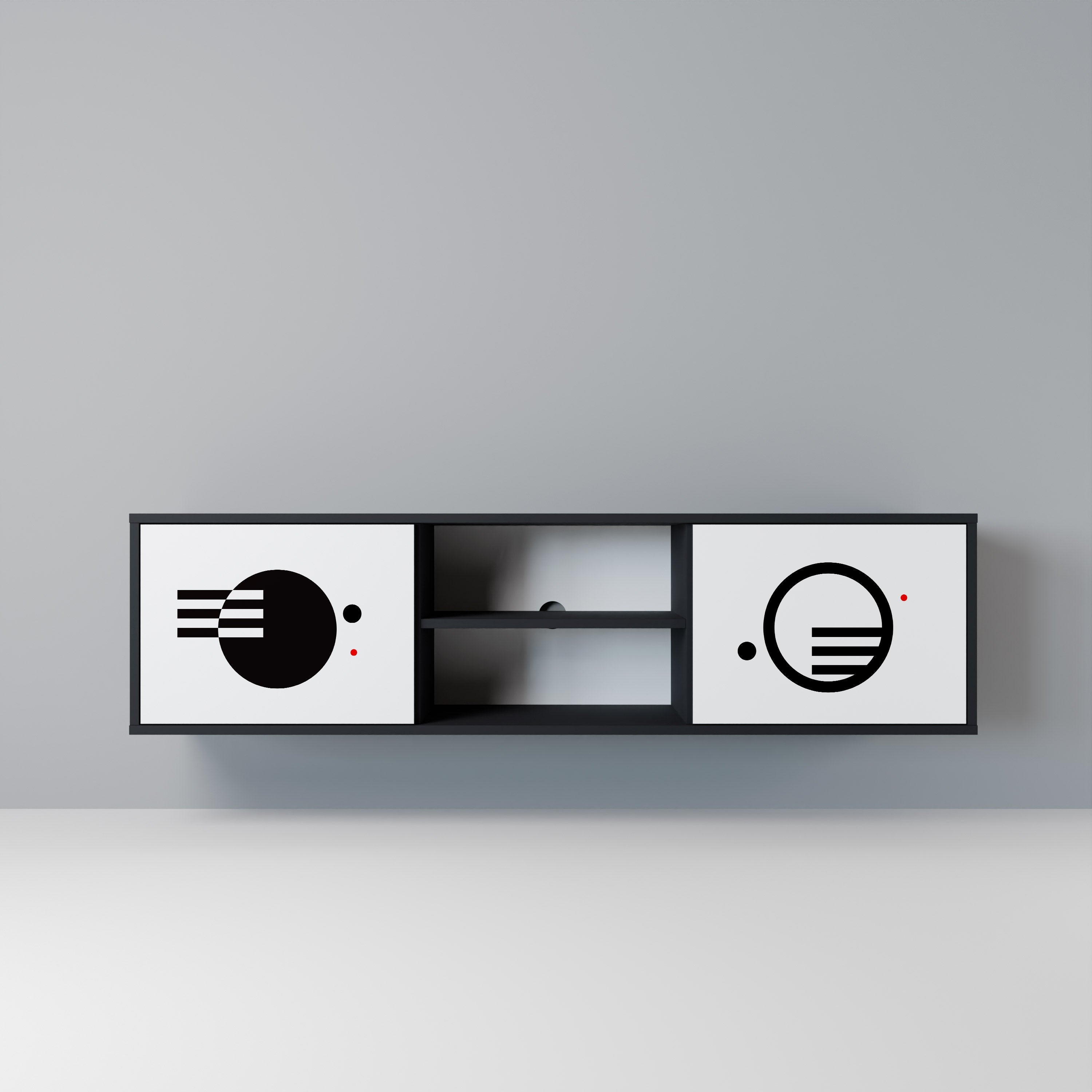 BLACK AND WHITE COMBINATION Móvel de TV com 2 Portas em Acabamento Preto